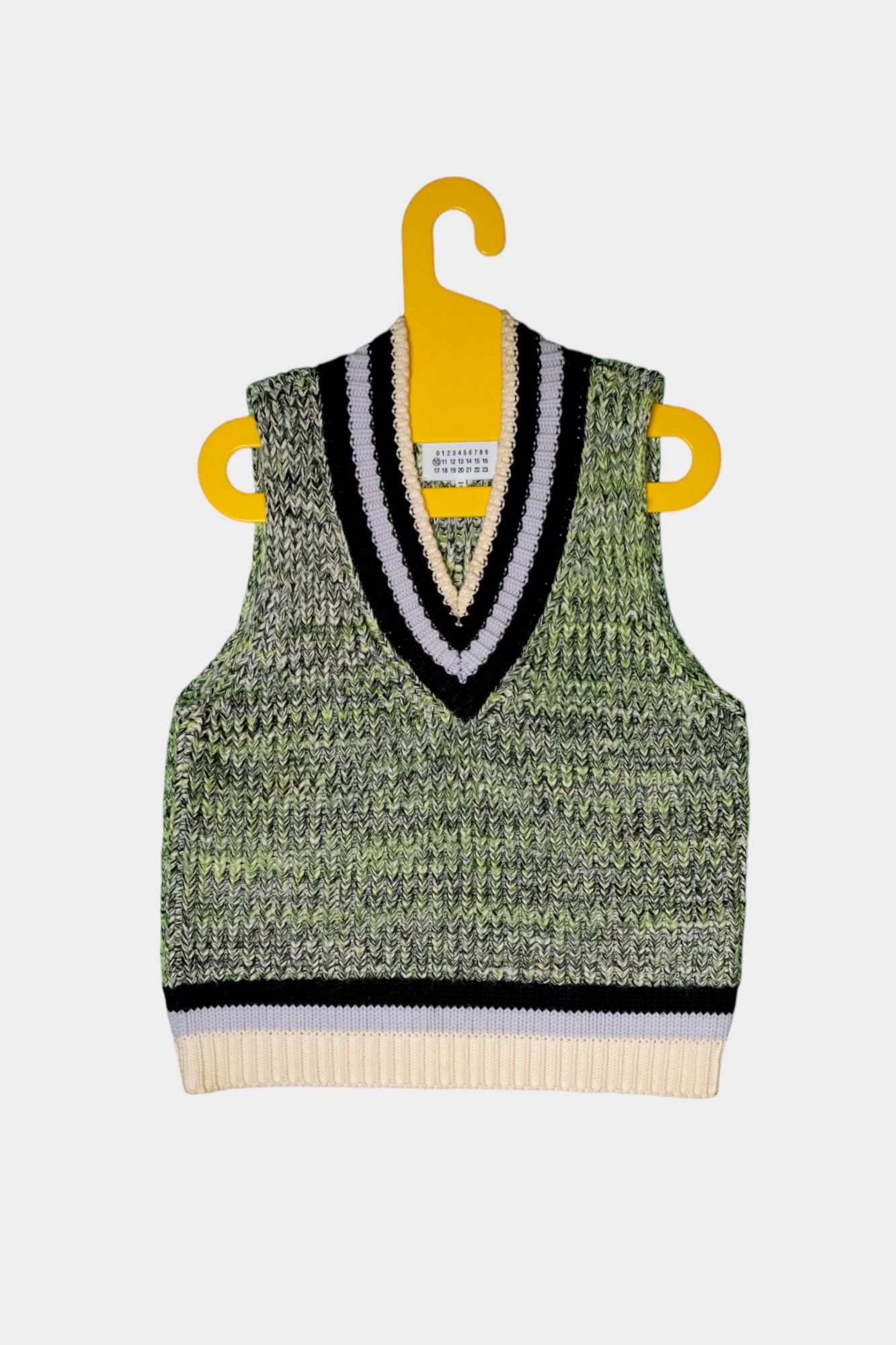 image of Maison Margiela Stripe Detail Sleeveless Sweater in Mint Green, Men's (Size Medium)