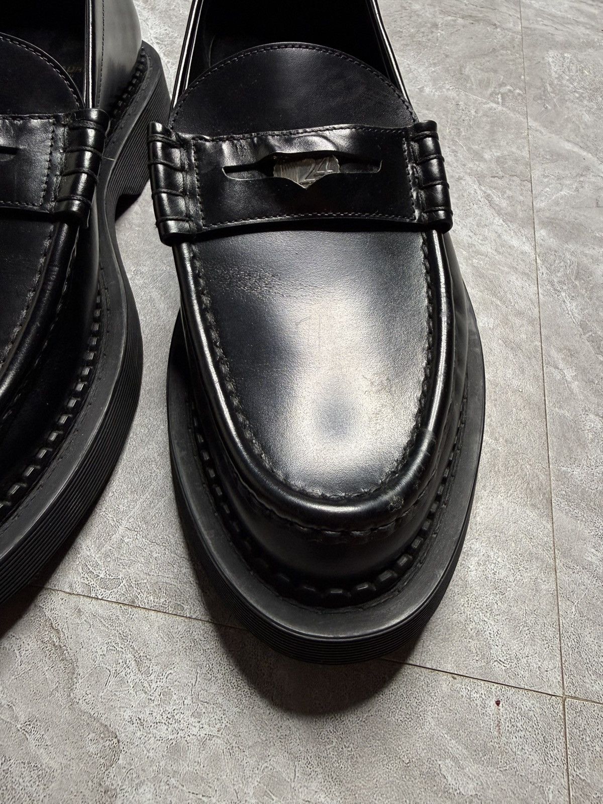 Saint Laurent Paris F/W 21 Buffed Leather Black Penny Loafers Size US 7 / EU 40 - 4 Thumbnail