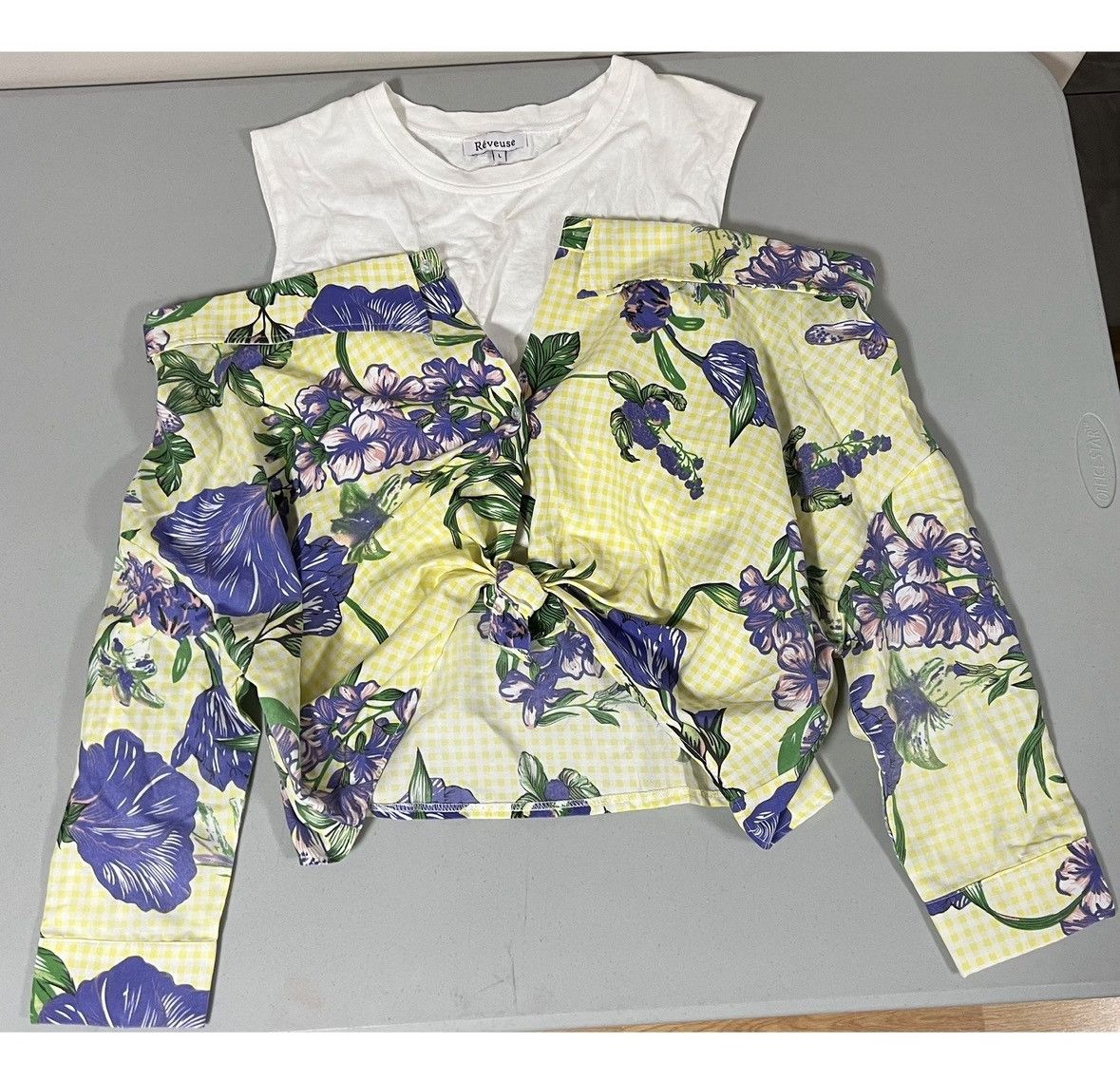 Vintage 2-in-1 Off-the-Shoulders Floral Blouse Shirt Top Size L💜 Size L / US 10 / IT 46 - 1 Thumbnail