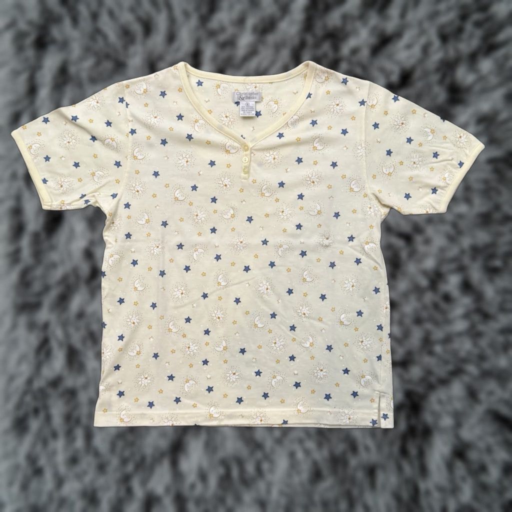 Vintage VINTAGE Christopher & Banks Pajama Shirt S Yellow Moon Stars Cottagecore Coquette Shirt Womens S Size S / US 4 / IT 40 - 1 Thumbnail
