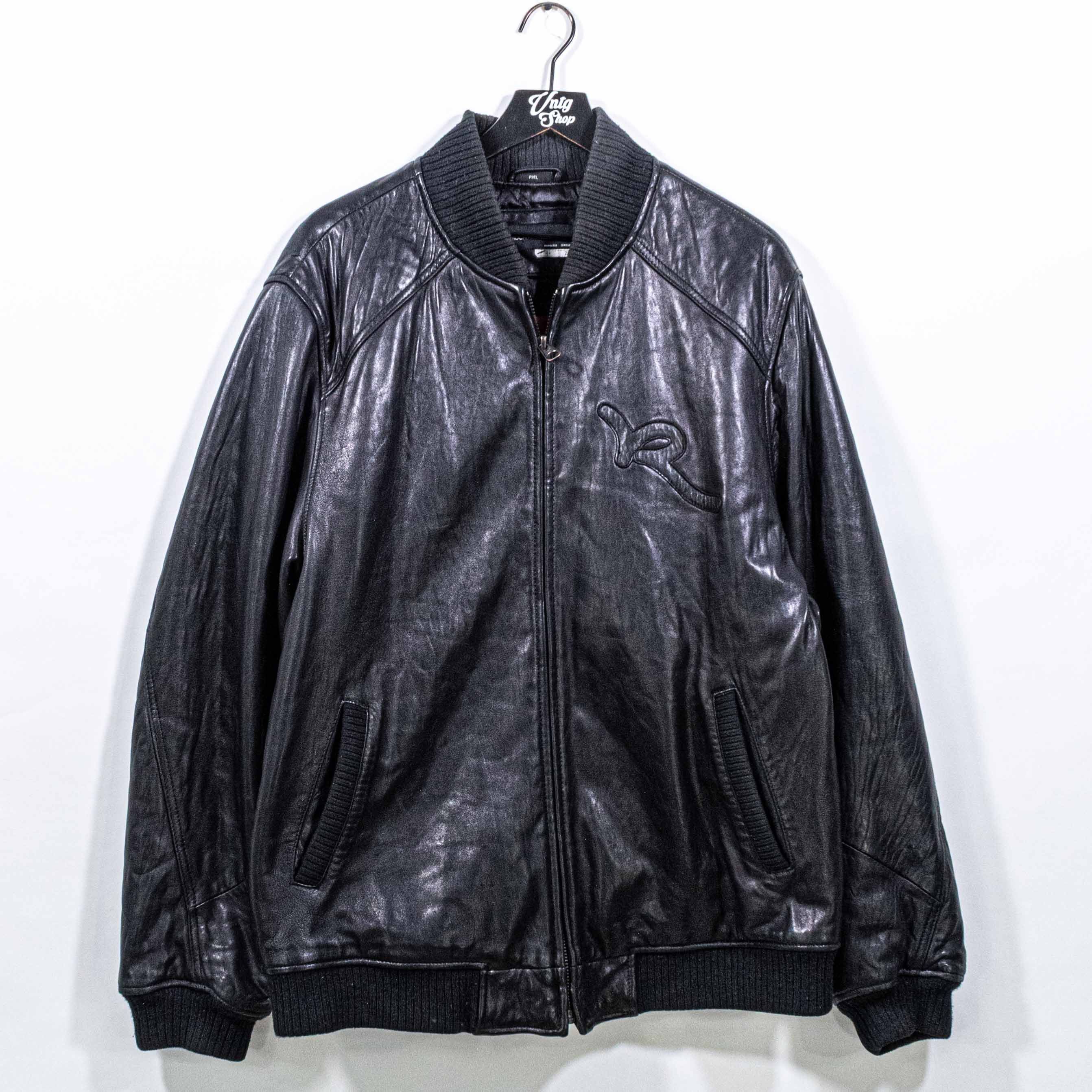 Rocawear Logo Leather Bomber Jacket XXL Y2K Hip Hop Baggy