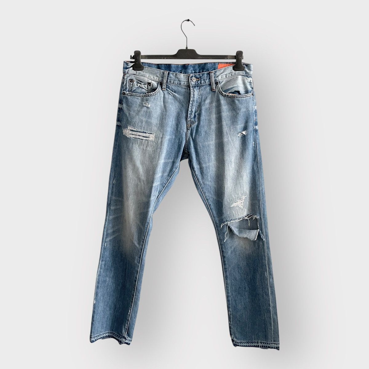 Japanese Brand STEAL! 2000s Jean Shop Distressed Boro Denim Jeans Size US 36 / EU 52 - 1 Thumbnail