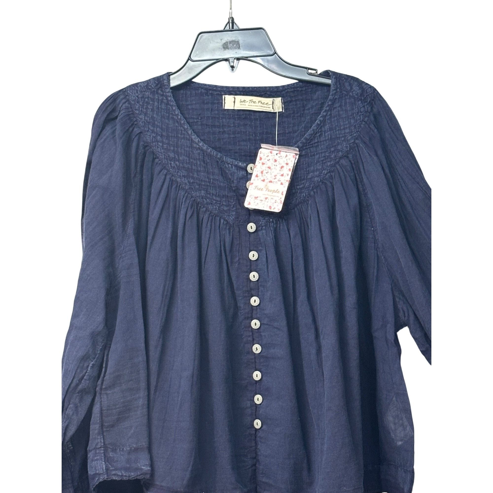 Free People Free People Cool Meadow Woven Cotton Top, Navy, Sz. S Size S / US 4 / IT 40 - 14 Thumbnail