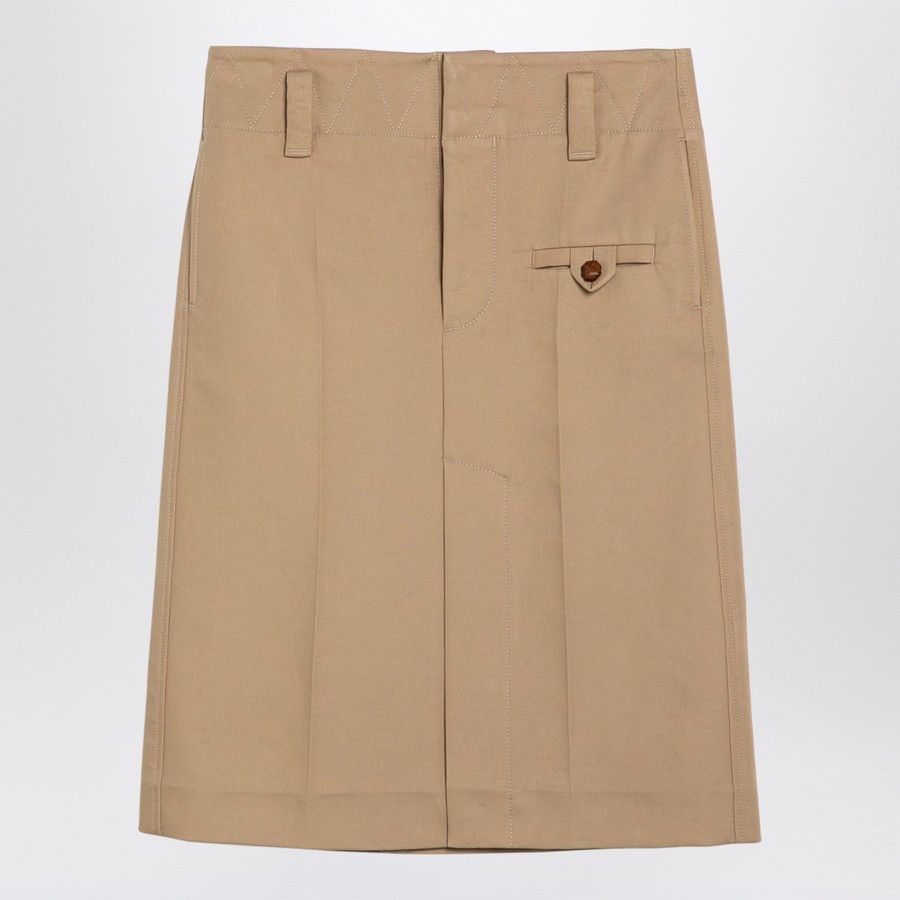 Bottega Veneta o1d2blof0824 Cotton Midi Skirt in Beige Size 27" / US 4 / IT 40 - 1 Thumbnail