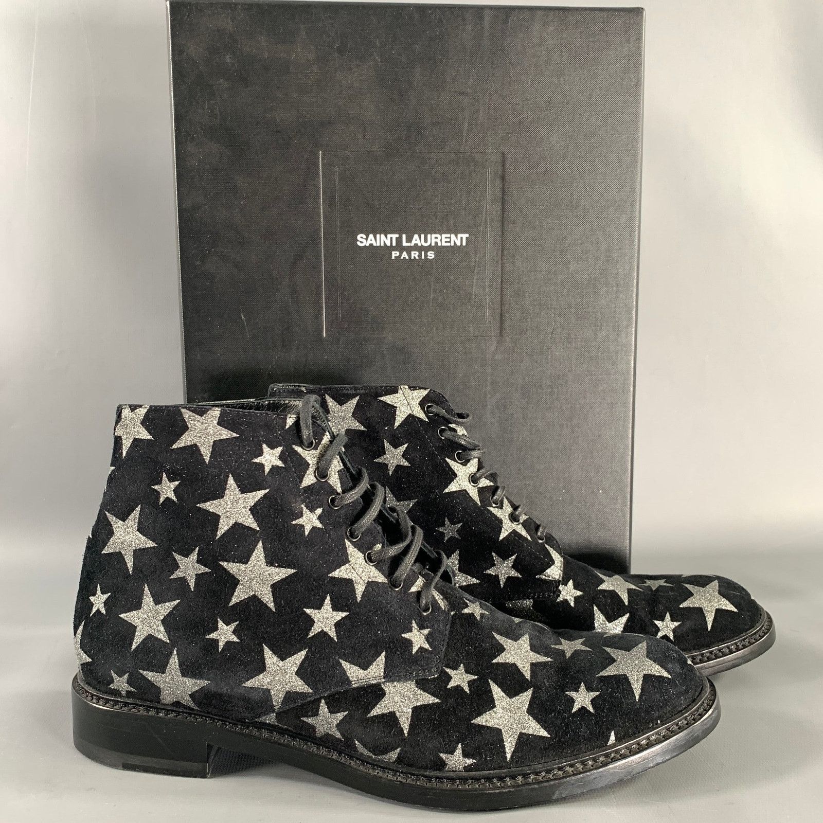 Saint Laurent Paris SAINT LAURENT 7.5 Black Silver Stars Leather Lace Up Boots Size US 7.5 / EU 40-41 - 10 Thumbnail