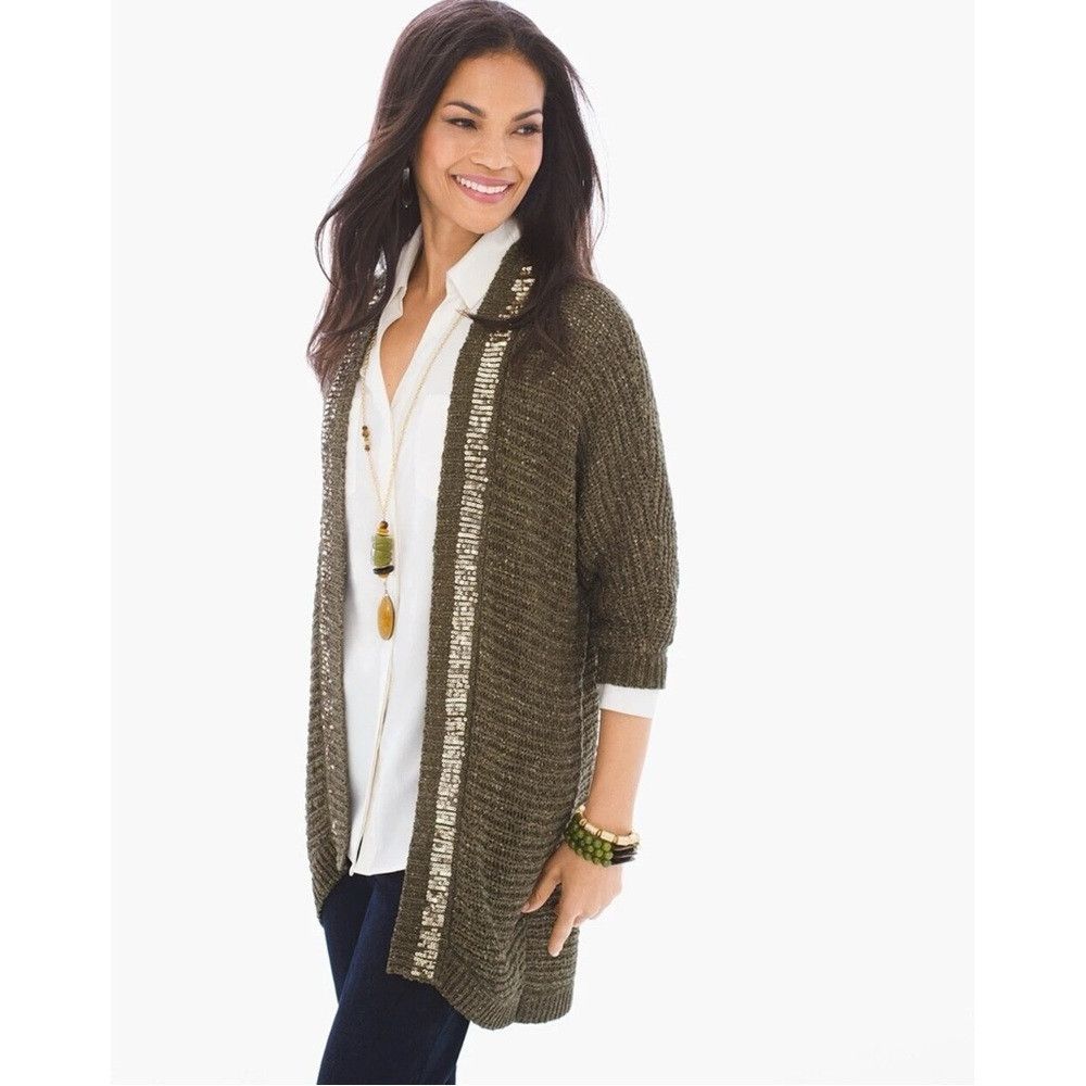 Chicos NWT New $109 Chico's Knit Sequin Trim Cardigan Size 1 US M Size M / US 6-8 / IT 42-44 - 1 Thumbnail