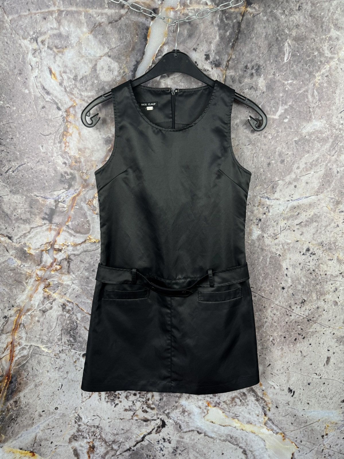 Japanese Brand Nice Claup Women’s Black Mini Dress Sleeveless Belted Size S Size S / US 4 / IT 40 - 1 Thumbnail