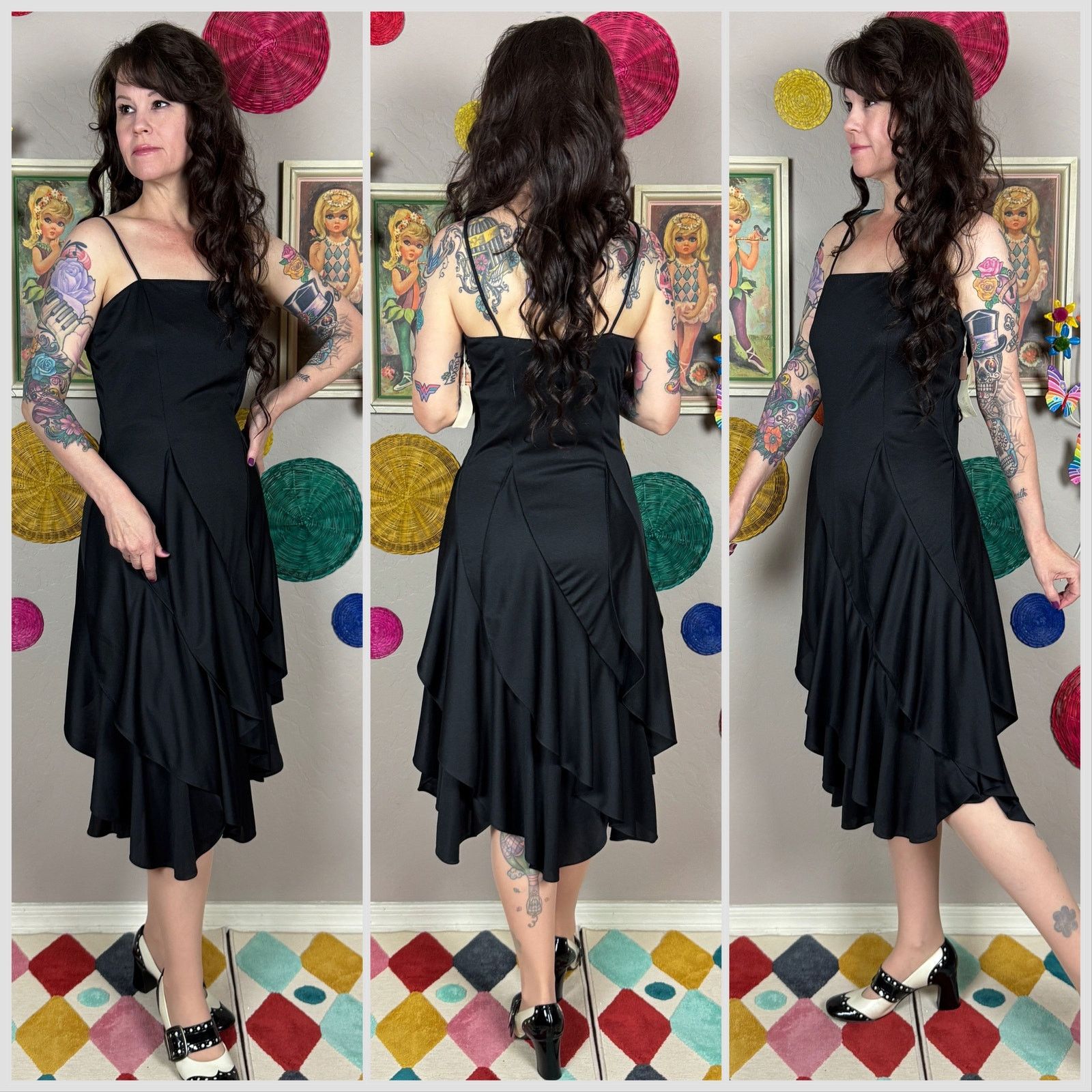Vintage Vintage 1970s Black Sleeveless Ruffle Slipdress Size S / US 4 / IT 40 - 2 Thumbnail