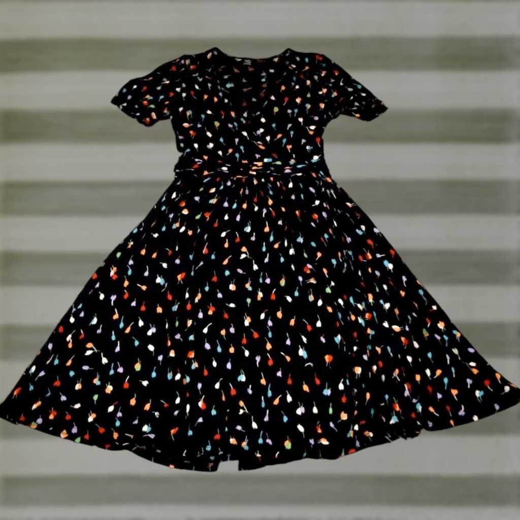 VINTAGE Only Hearts Helena Stuart Dress Wrap S Black Rayon Bohemian 80s United States Womens
