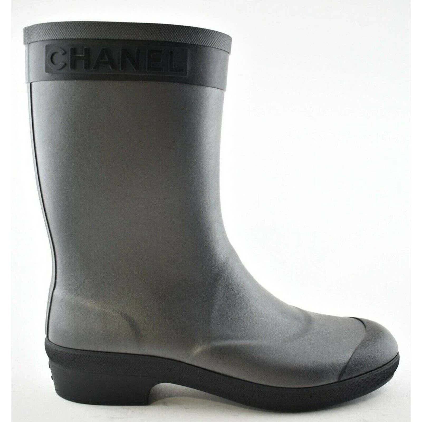 Chanel Chanel 19A Black Silver Grey CC Logo Short Mid Calf Pull On Size US 8 / IT 38 - 3 Thumbnail