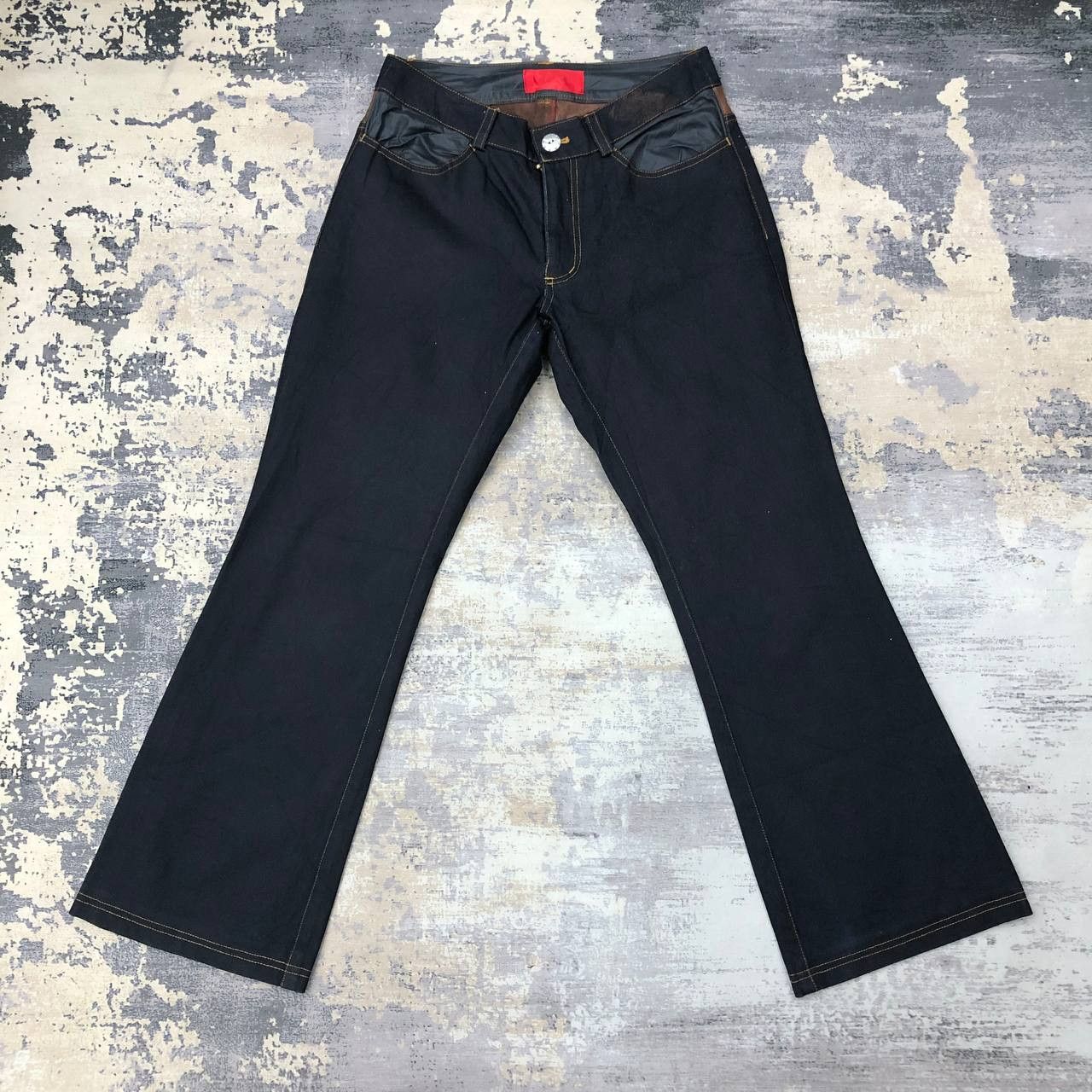 Other P158 DENIM x LEATHER FLARED JEANS Size 30" / US 8 / IT 44 - 2 Thumbnail
