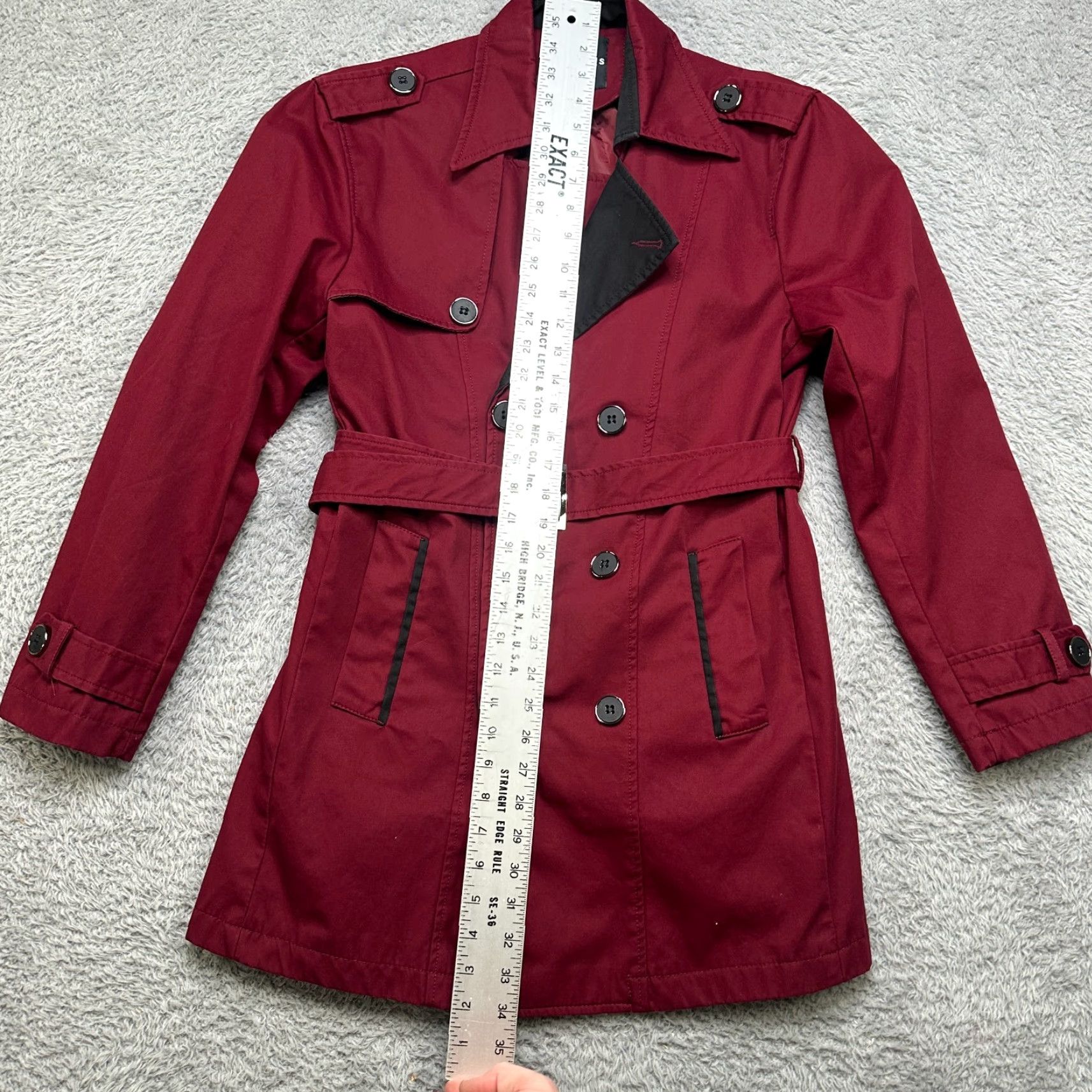 Vintage Trench Coat Women M Red Cotton Adjustable Belted Double-Breasted Classic Coat Size M / US 6-8 / IT 42-44 - 7 Thumbnail
