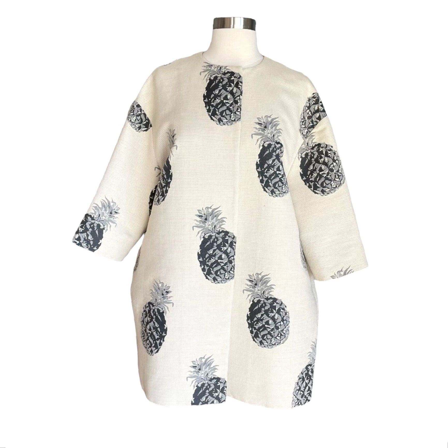 MSGM MSGM Pineapple Print Oversized Coat Jacket Multicolor Cotton Blend 40 Women Size S / US 4 / IT 40 - 2 Thumbnail