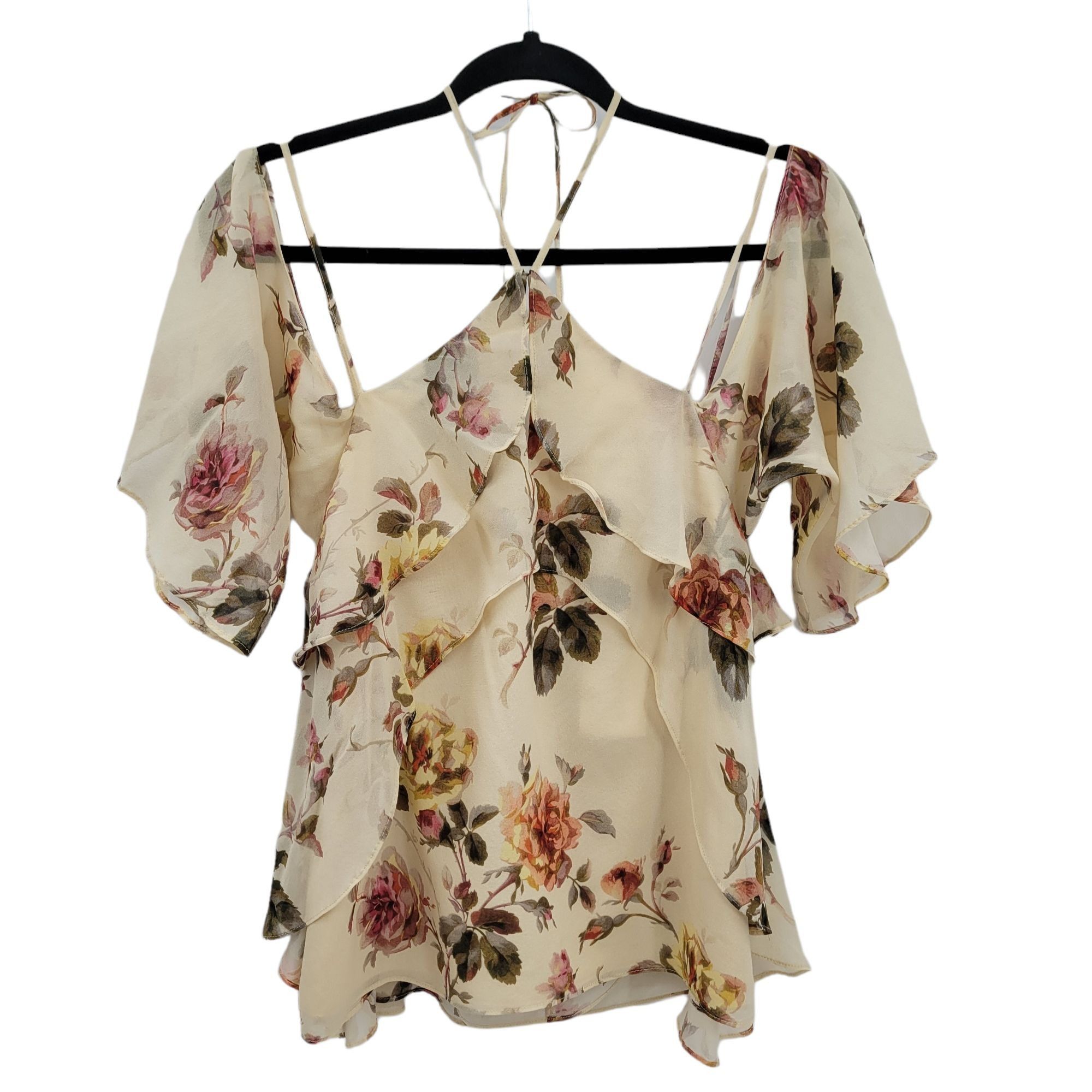 INTERMIX Intermix Silk Top Sz S Cream Feminine Country Floral Strappy Size S / US 4 / IT 40 - 1 Thumbnail