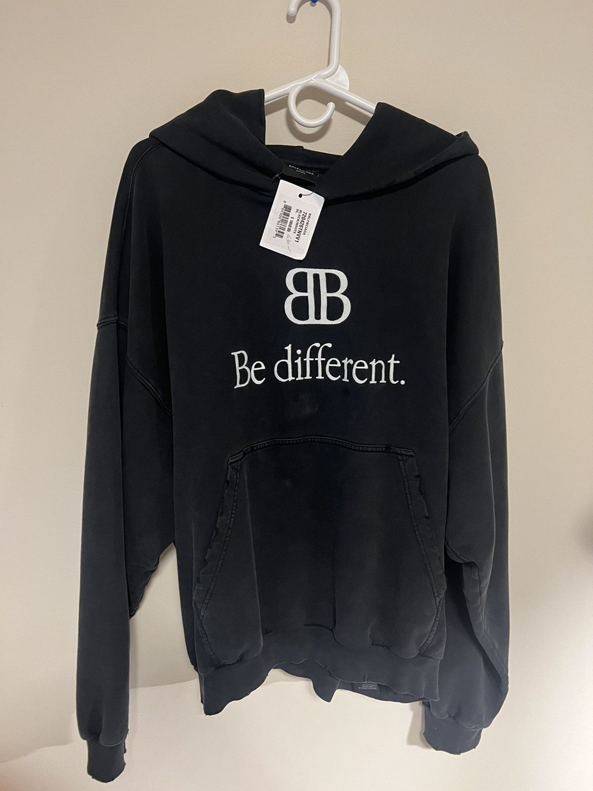 image of Balenciaga Bb “Be Different” Hoodie Oversized in Black, Men's (Size XL)