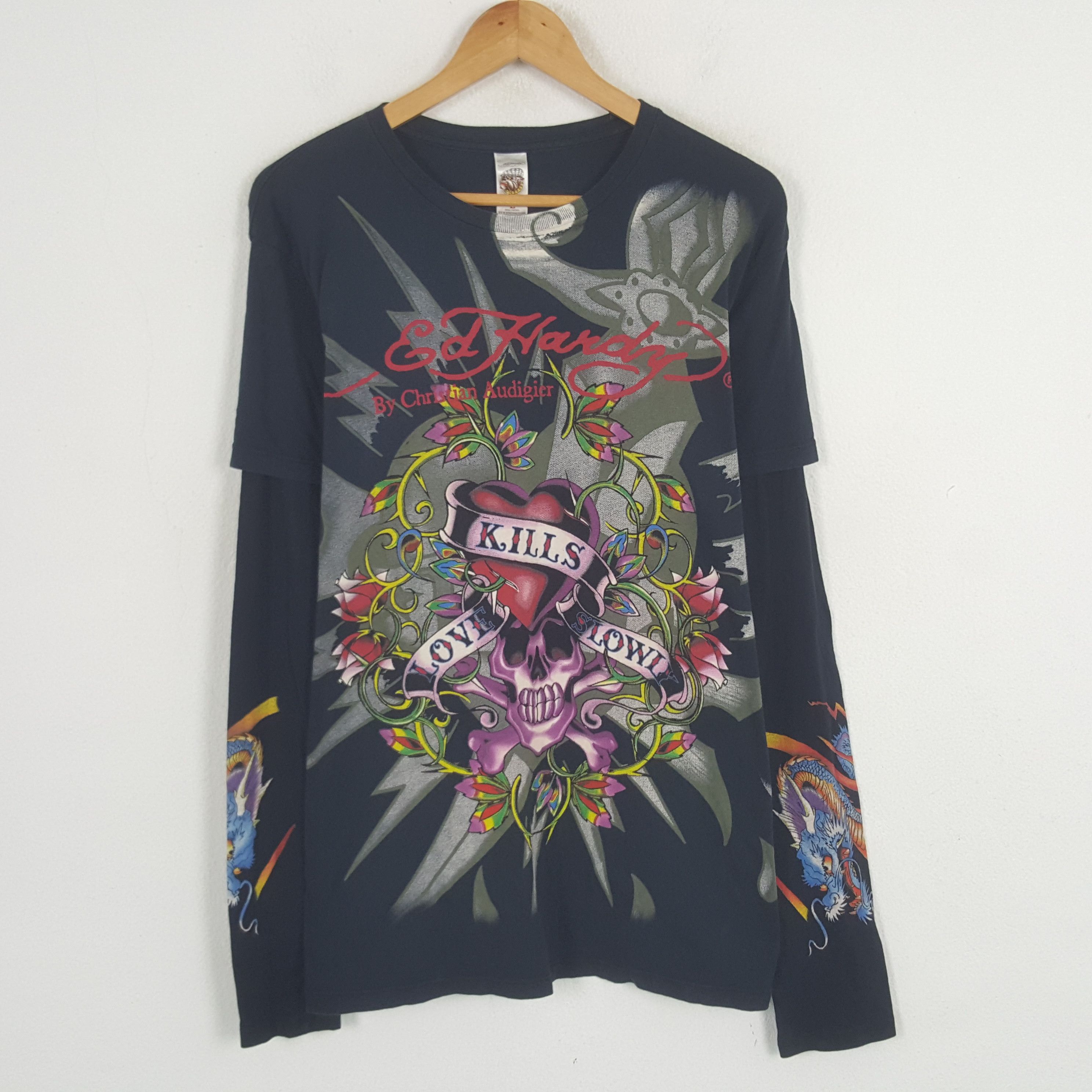 Ed Hardy Vintage Ed Hardy by Christian Audiger Skull Tshirt C285N67 Size US L / EU 52-54 / 3 - 2 Thumbnail