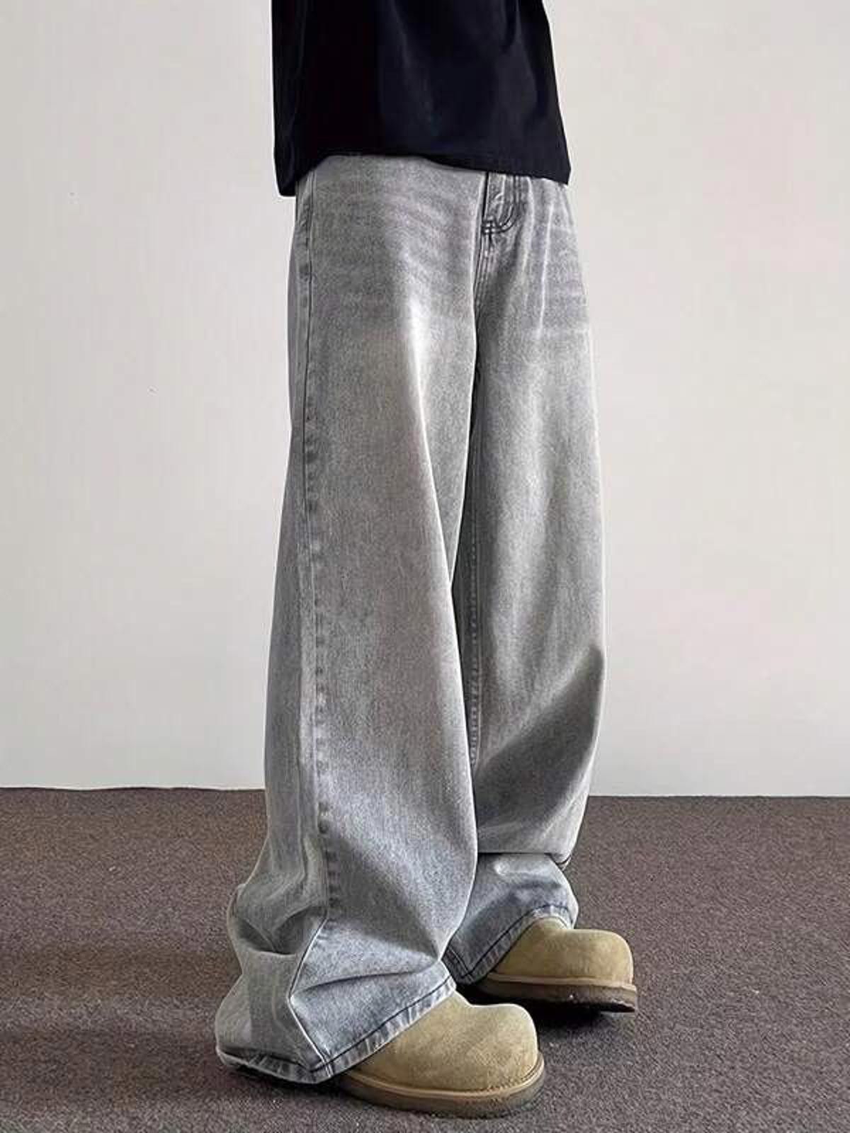 Vintage Whiskered Retro Wide-Leg Grey Jeans Size US 33 - 3 Thumbnail