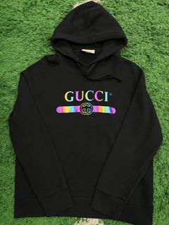 Gucci hoodie rainbow logo hot sale