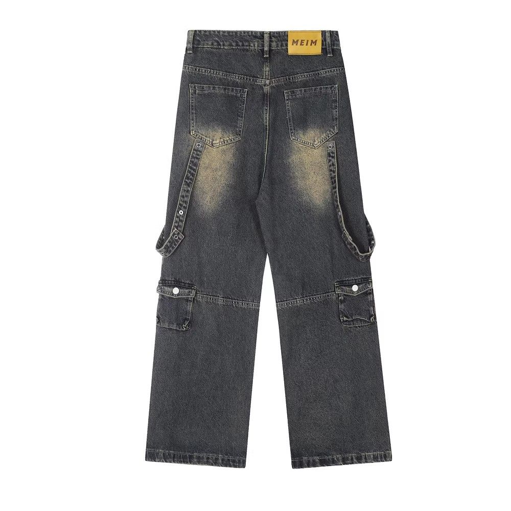 Japanese Brand Men's washed distressed loose multi-pocket cargo jeans Size US 32 / EU 48 - 2 Thumbnail