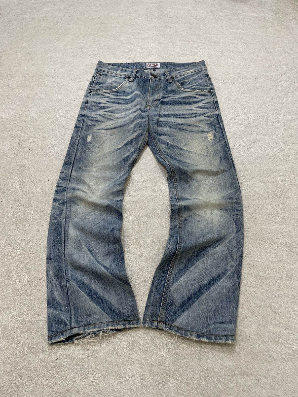 2000s DPSR Flare Denim Heavy Fading Light Blue Jeans Y2K