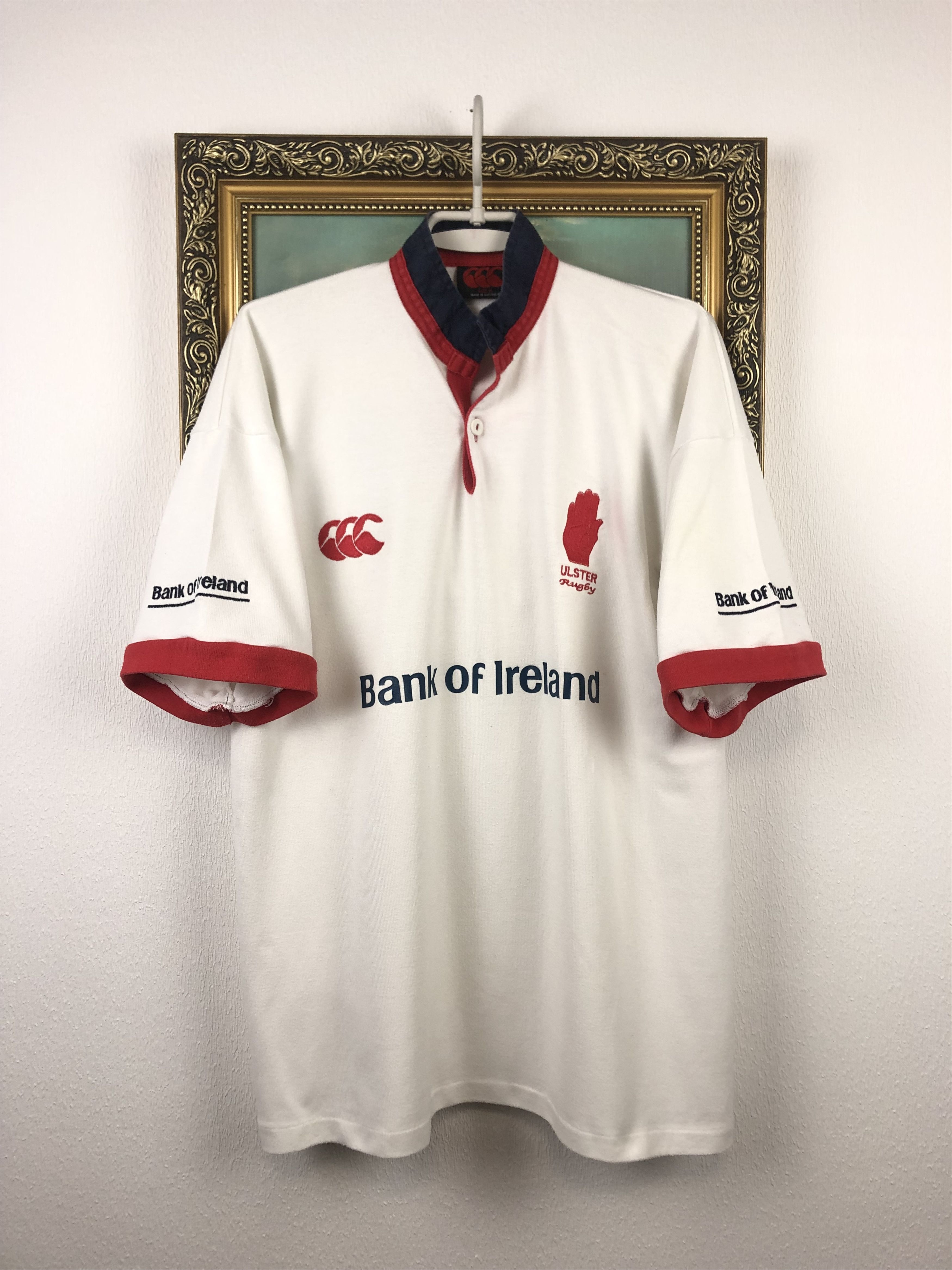 image of Canterbury Of New Zealand Vintage 2000 Canterbury Ulster Rugby Union Jersey Shirt in White (Size Me