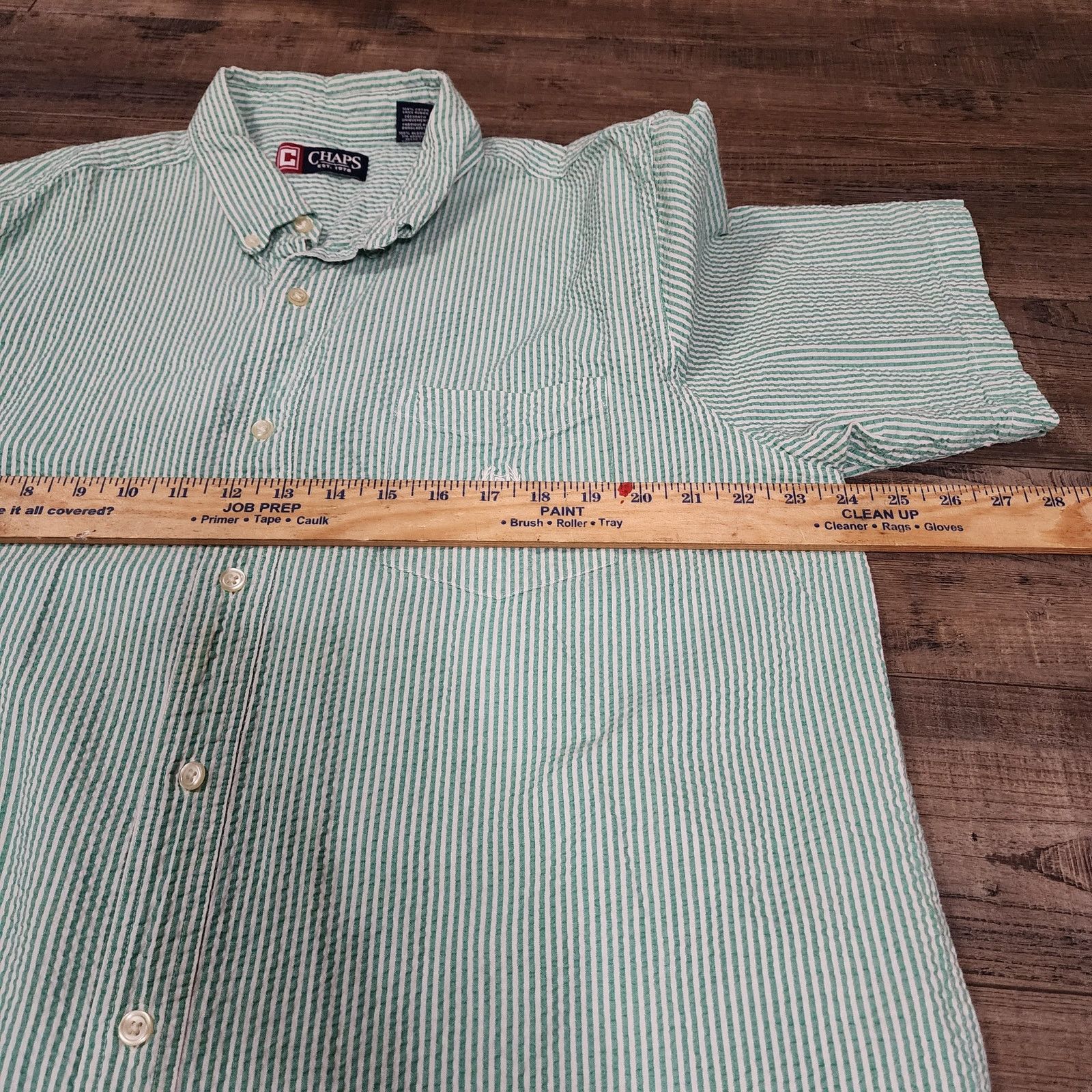 Chaps Chaps seersucker short sleeve shirt green striped sz XL 2257 Size US XL / EU 56 / 4 - 4 Thumbnail