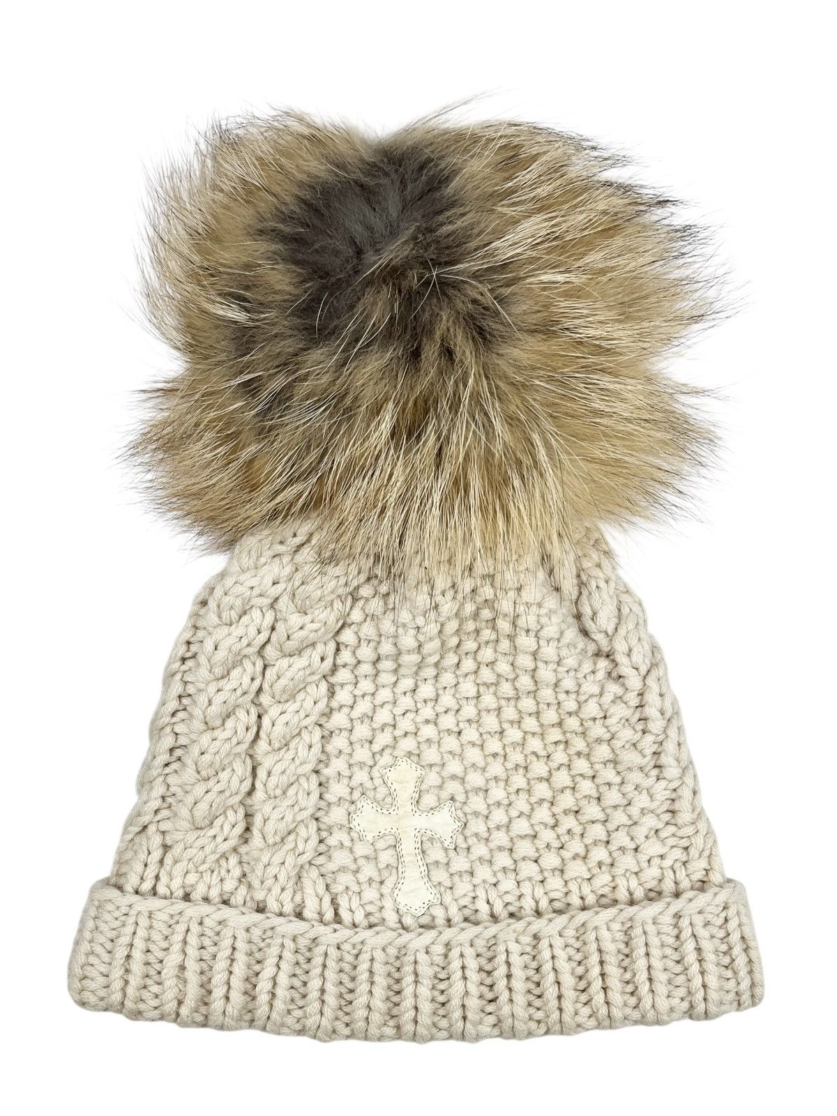 Chrome Hearts Chrome Hearts Fox Fur Pom Pom Leather Cross Patch Beanie Size ONE SIZE - 1 Thumbnail