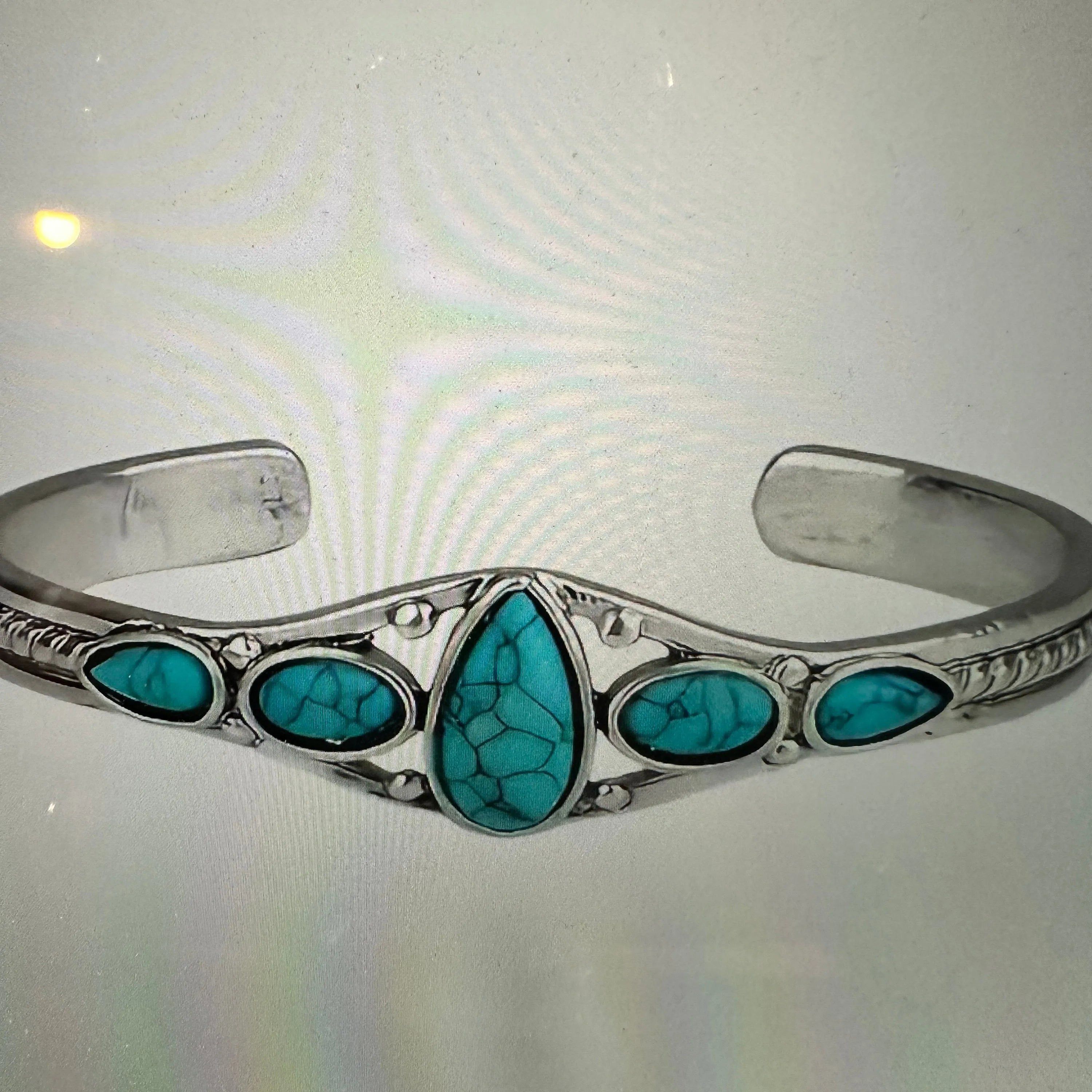 Other Handcrafted Boho Native American Cuff Open Bangle, Turquoise Size ONE SIZE - 5 Thumbnail