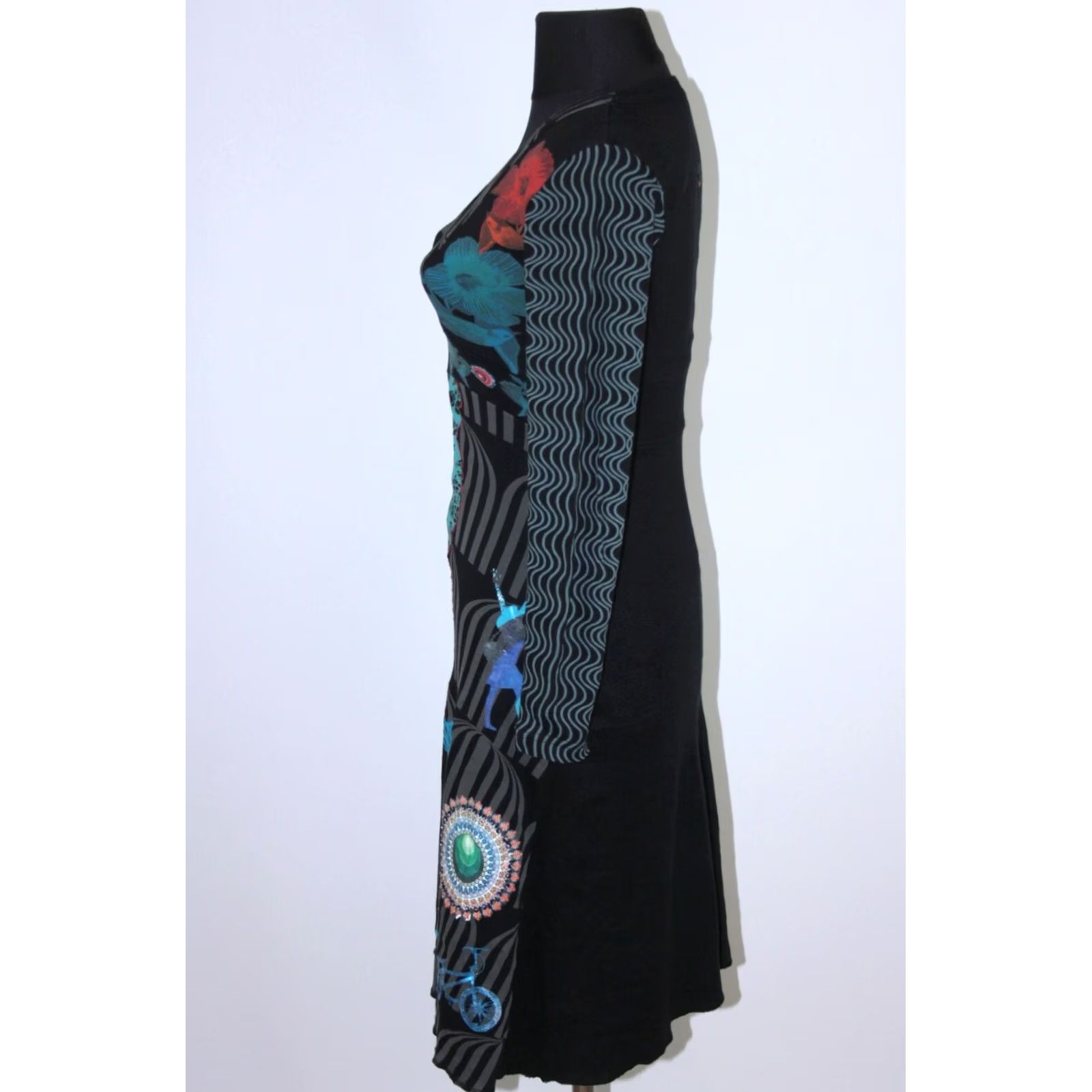 Desigual Desigual Dress XS Multicoloured A-Line Midi Womens with Red Flower Pattern Size XS / US 0-2 / IT 36-38 - 4 Thumbnail