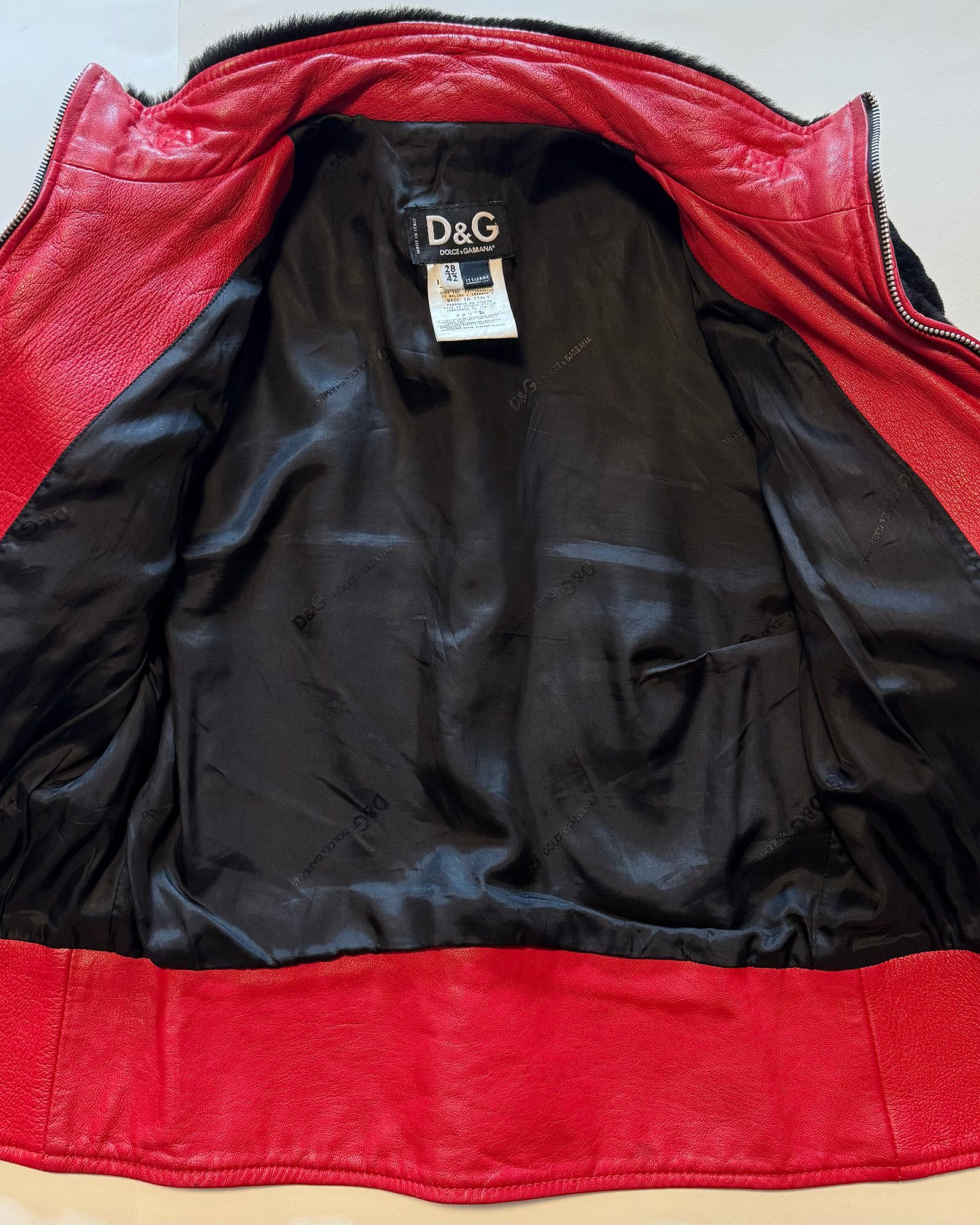 D&G Early-2000s Shearling + Red Leather Moto Jacket