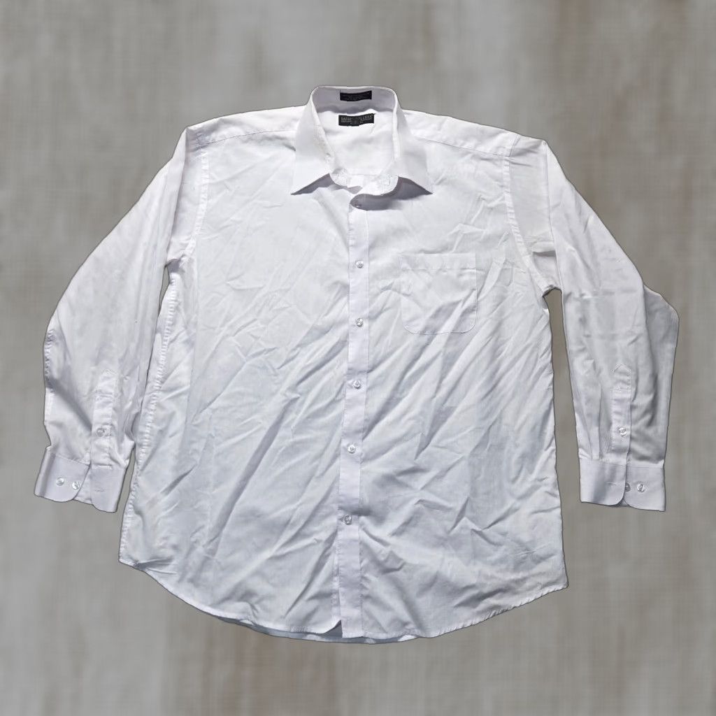 Vintage VINTAGE Daniel Ellissa Dress Shirt Button-Down Solid White 17.5" Neck 36-37" Sleeve Long Adult Mens Shirt Size 46R - 1 Thumbnail