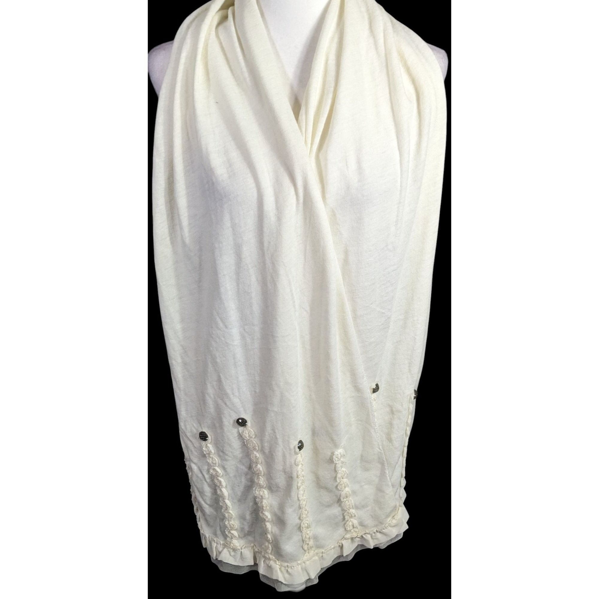 Other Vintage French Coquette White Scarf With Lace & Button Accen Size ONE SIZE - 3 Thumbnail