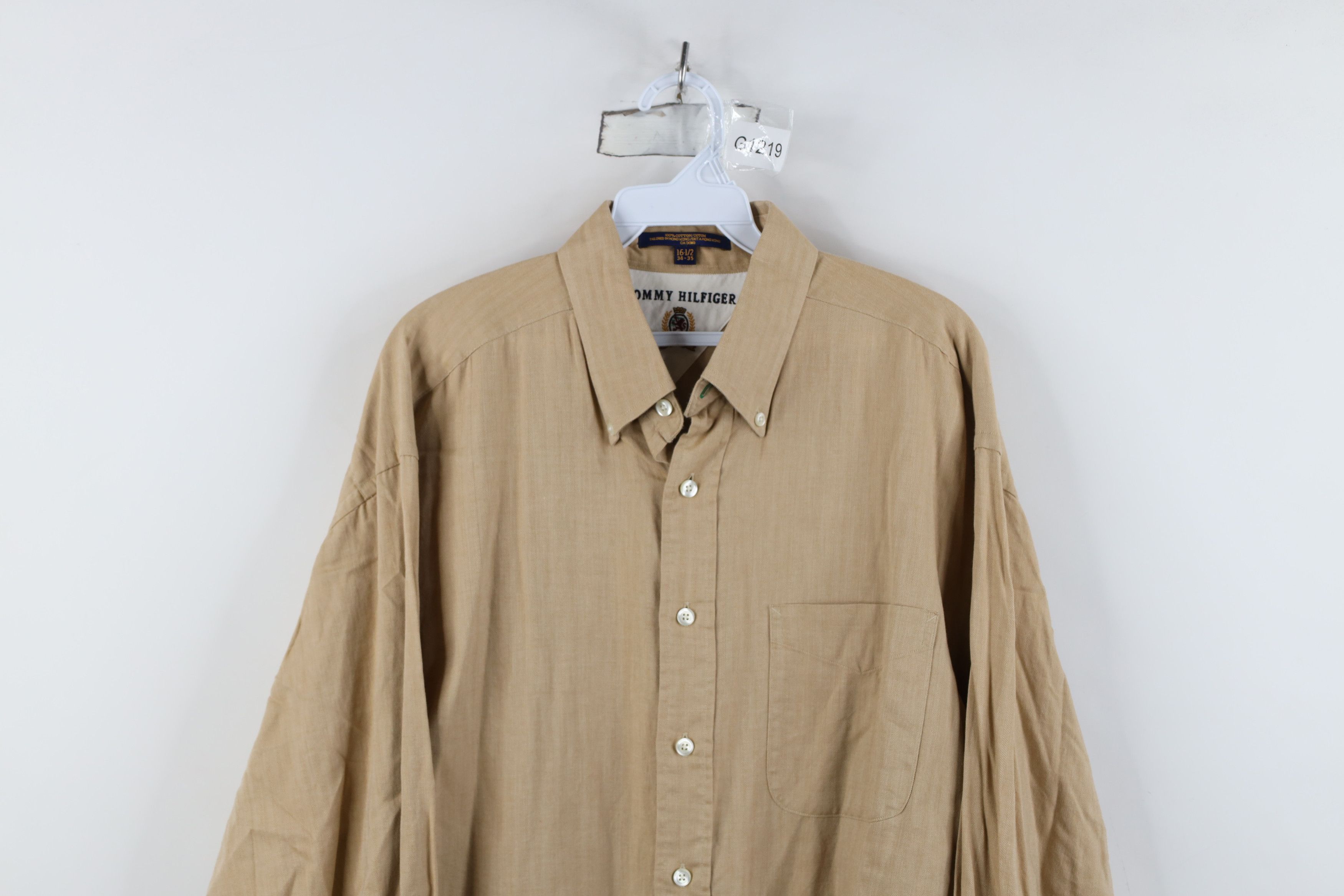 Tommy Hilfiger Vintage 90s Tommy Hilfiger Herringbone Button Down Shirt Size US M / EU 48-50 / 2 - 2 Thumbnail