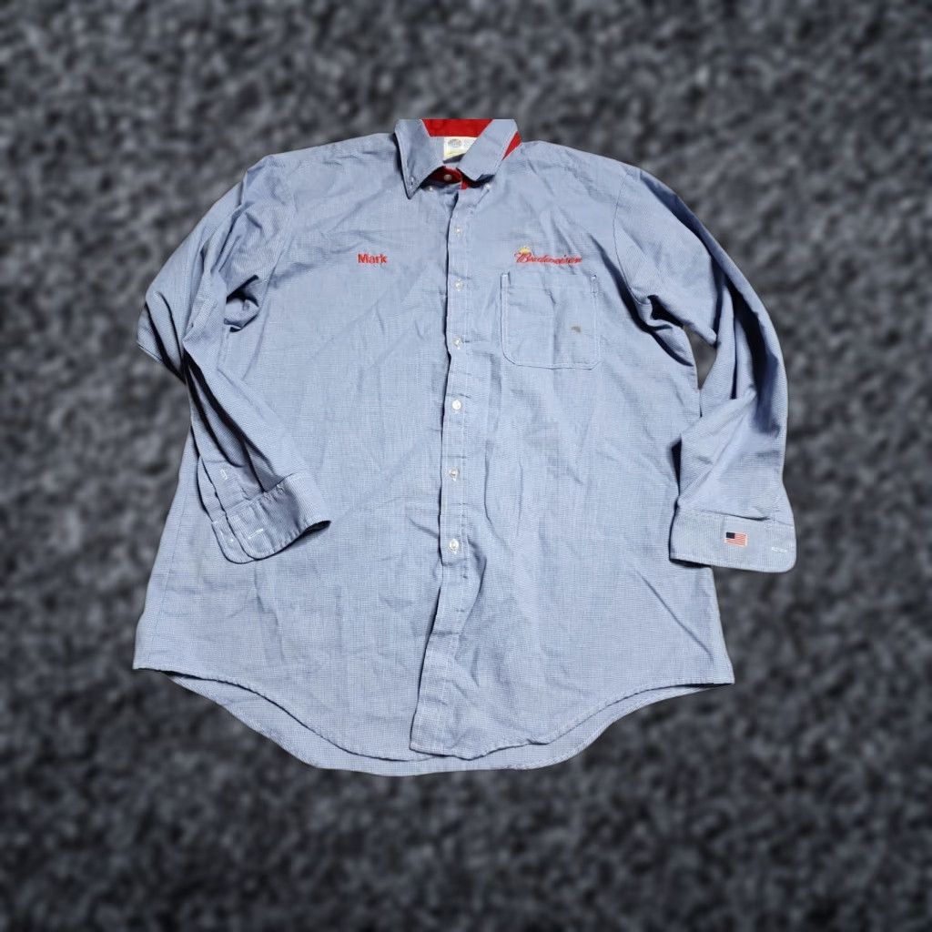 Vintage VINTAGE Budweiser Employee Shirt Mens XL Blue 90s Distressed Logo Button-Up Size US XL / EU 56 / 4 - 1 Thumbnail