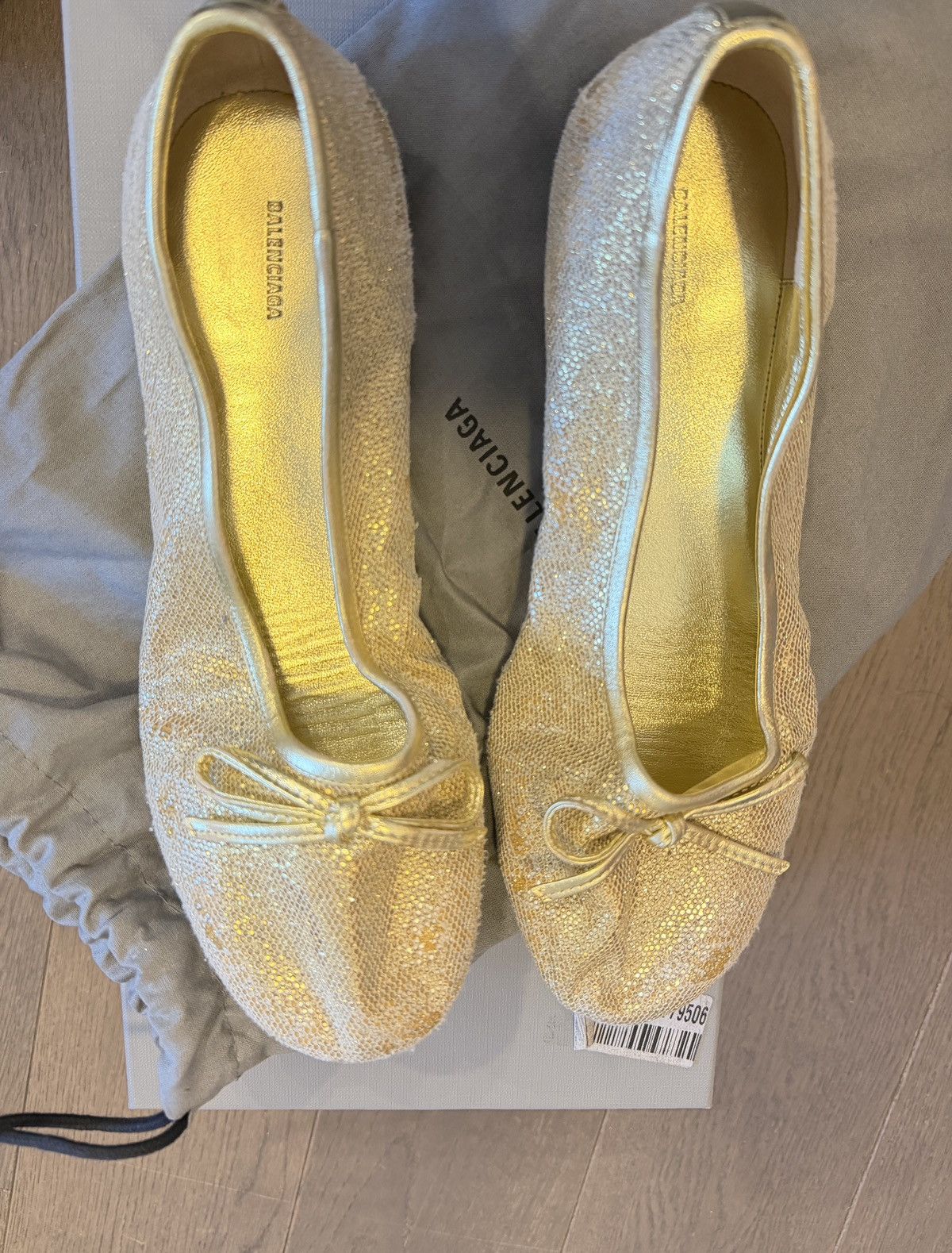 BALENCIAGA Gold Rhinestone Leopold Ballet Flats Size 40/7