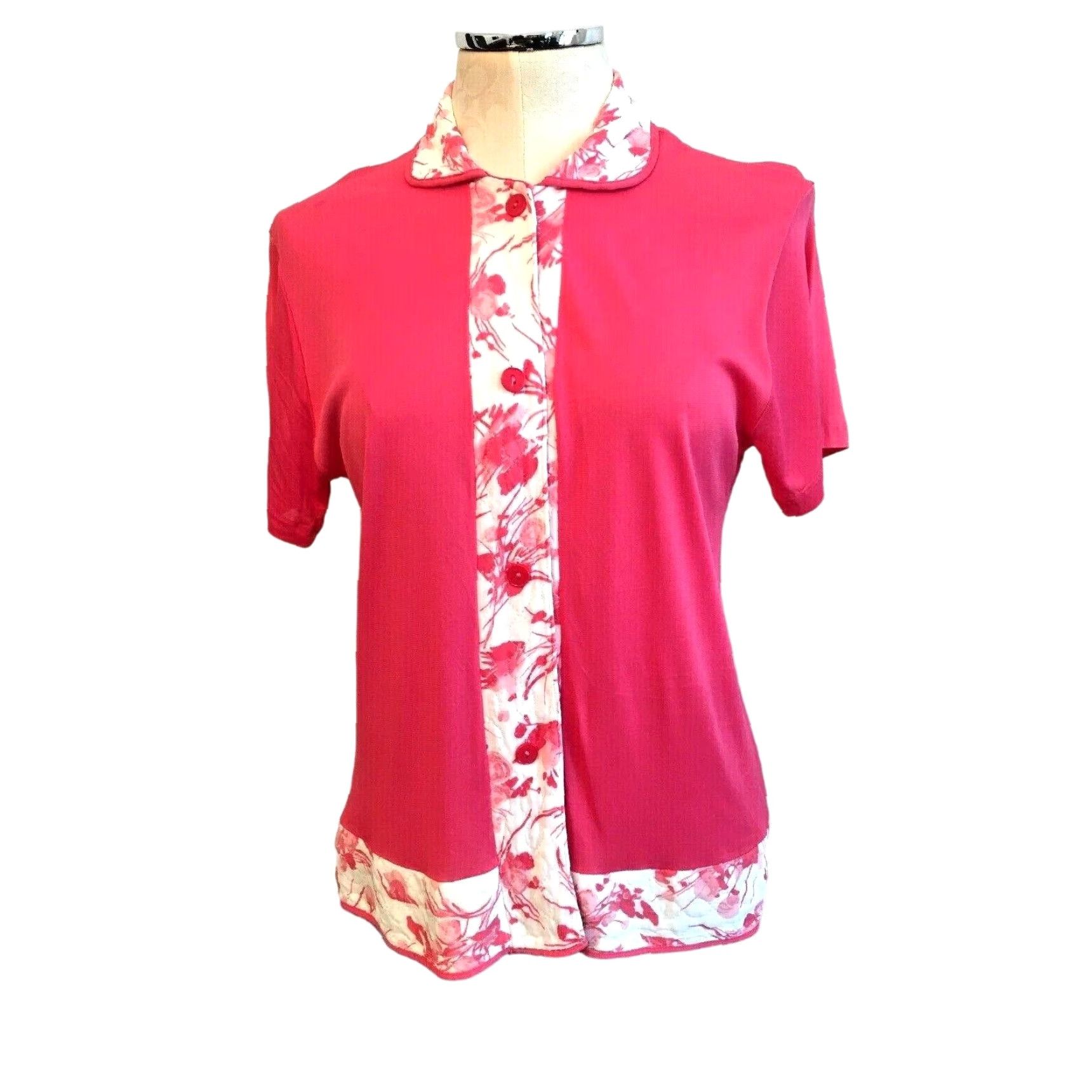 Pinko VINTAGE Binstron Women's Pajama Top Small Hot Pink Button Down Sleepwear 1960s Pink Floral Sleeves Short Collared Mens? Girls? Wait. Size S / US 4 / IT 40 - 2 Thumbnail
