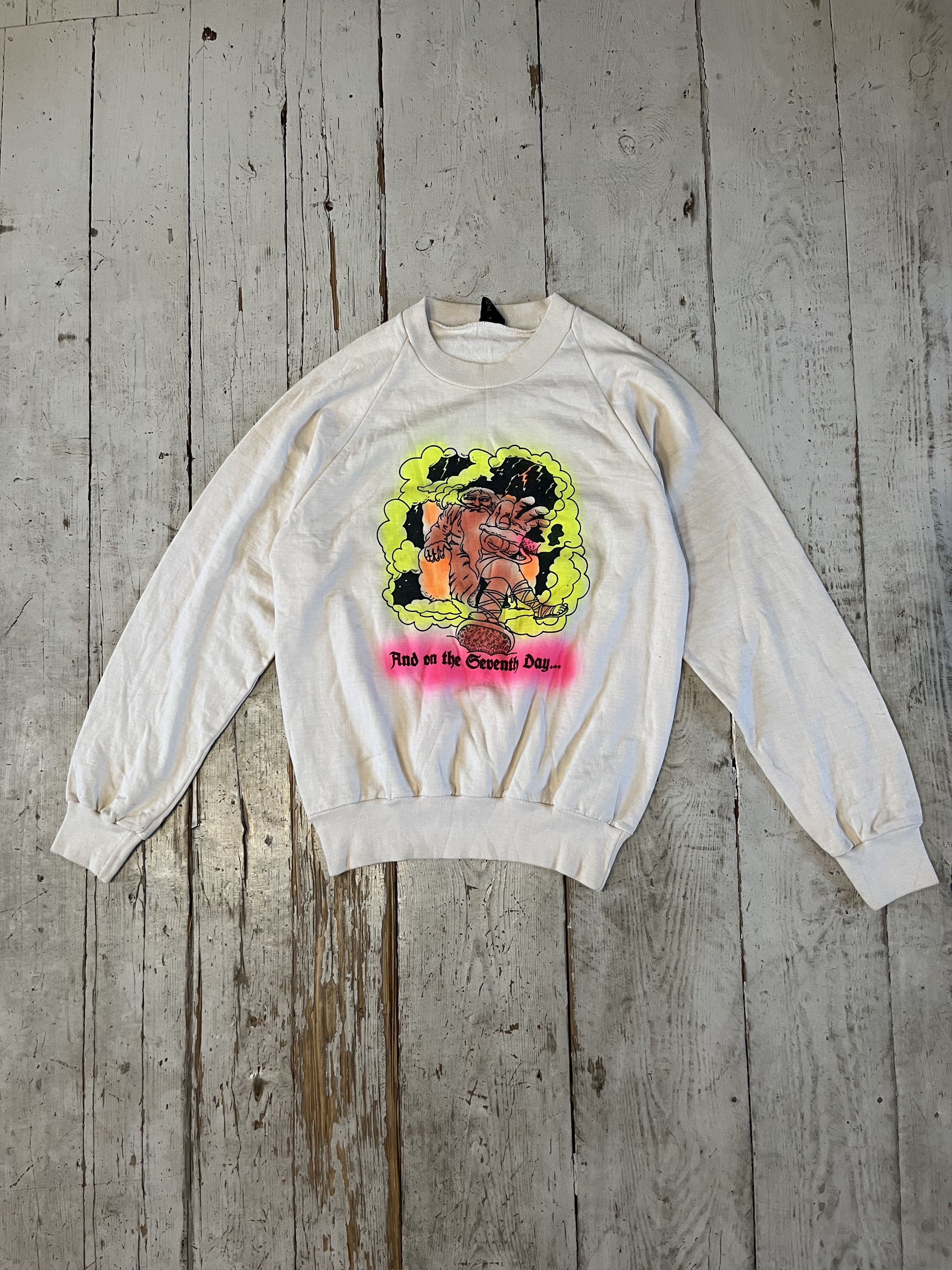 Vintage 80s Weed 420 God And On The Seventh Day Crewneck Size US M / EU 48-50 / 2 - 2 Thumbnail