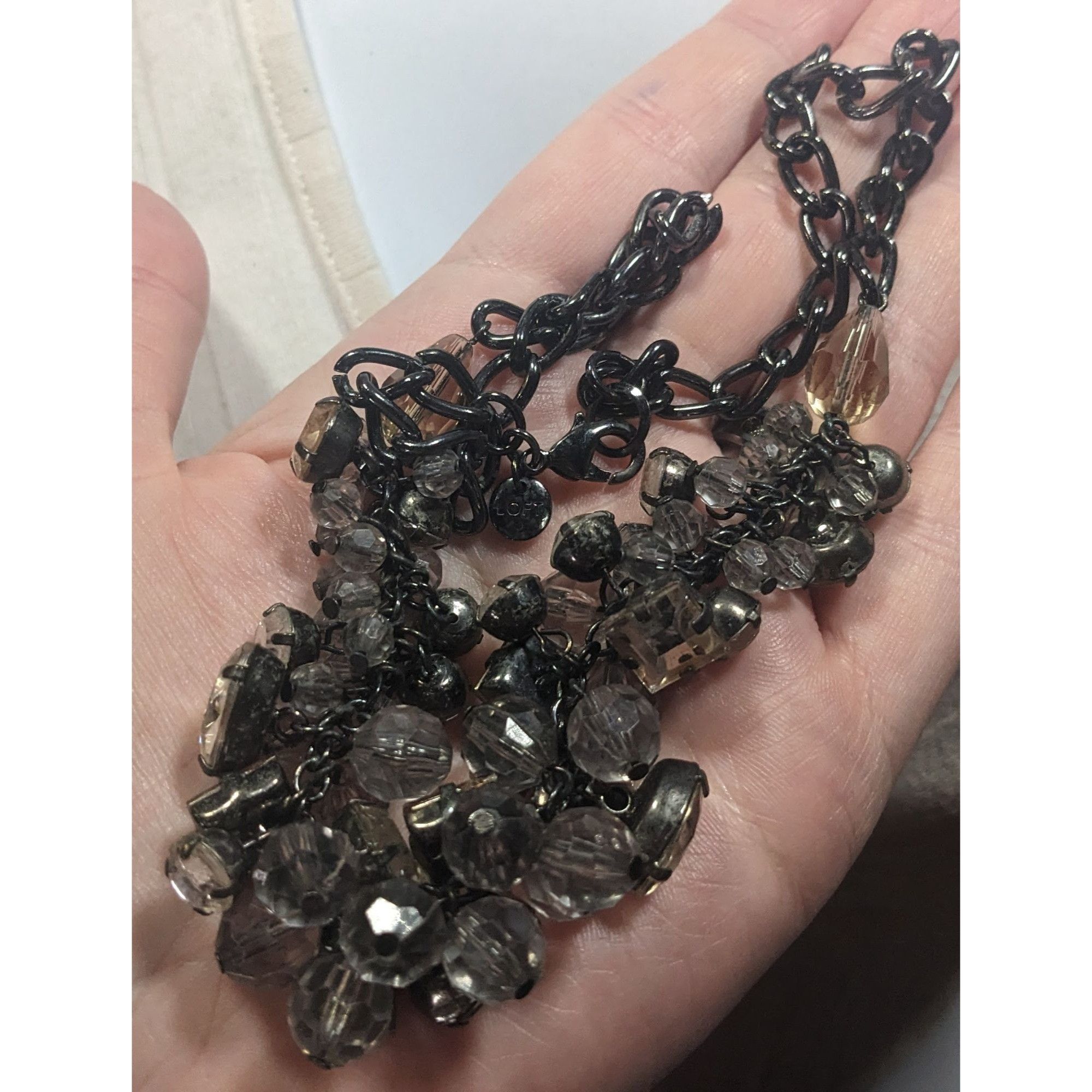 Loft Ann Taylor Loft Grey And Silver Tone Cluster Gem Necklace Size ONE SIZE - 3 Thumbnail