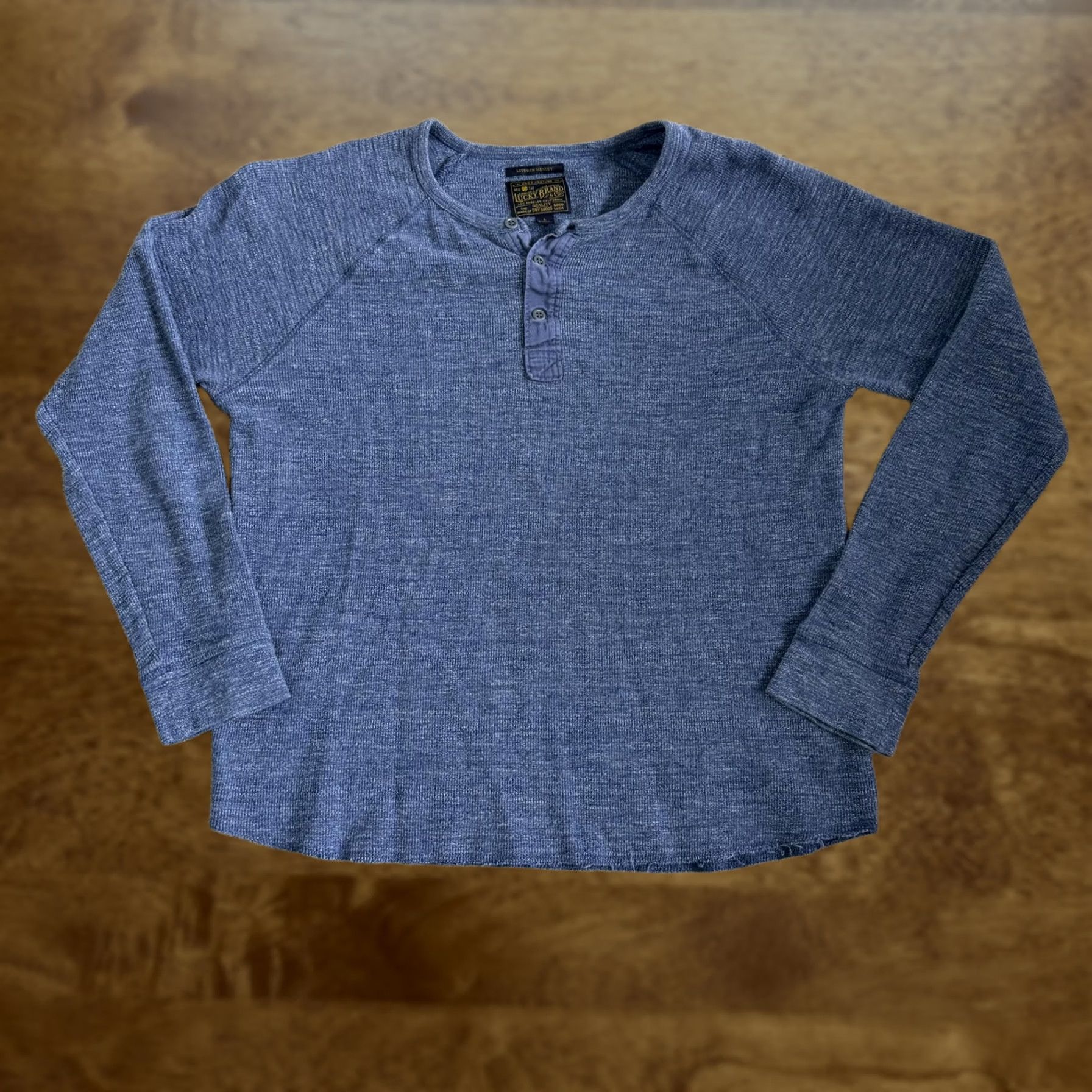 Lucky Brand Lucky Brand Henley Shirt Womens Large Blue Thermal Knit Long Sleeve Tee Top Size L / US 10 / IT 46 - 1 Thumbnail