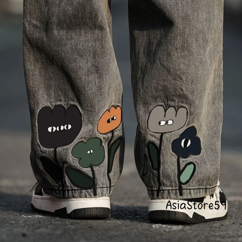 Jean × Vintage y2k flower printed baggy jeans Size US 31 - 4 Thumbnail
