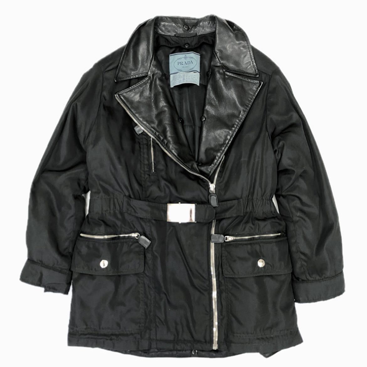 Prada Prada FW93/94 belted nylon leather coat Size M / US 6-8 / IT 42-44 - 2 Thumbnail