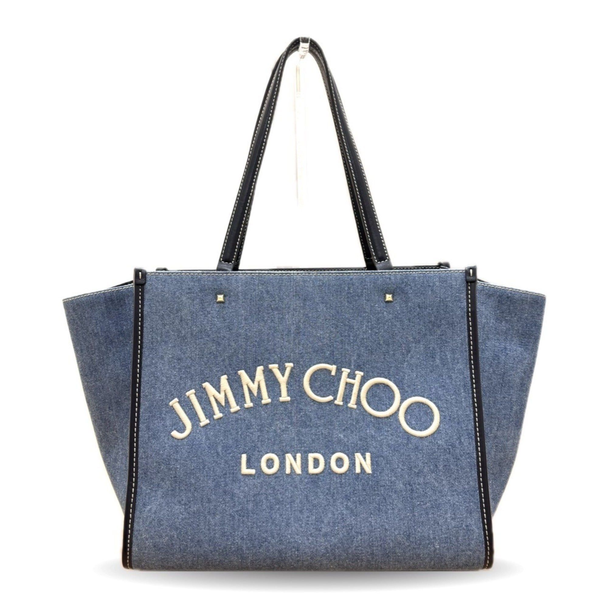 Jimmy Choo Jimmy Choo Varenne denim tote bag with embroidery and studs in indigo blue. Size ONE SIZE - 1 Thumbnail