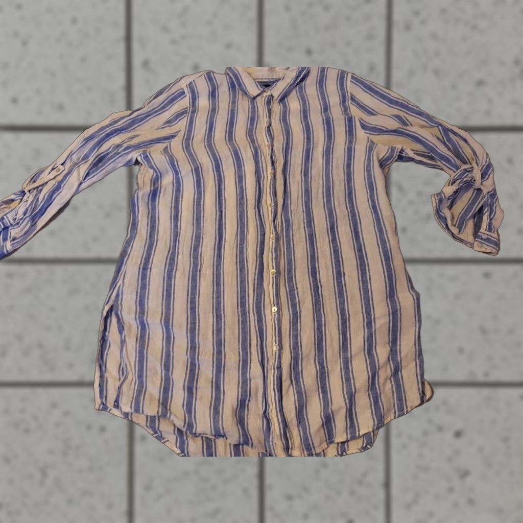 Vintage Womens Tahari Linen Dress Shirt 1X Blue Button Blouse Size XL / US 12-14 / IT 48-50 - 1 Thumbnail