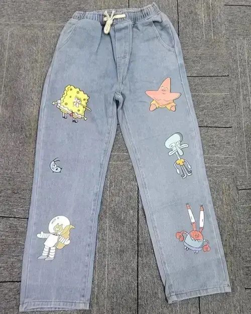 Designer × Japanese Brand Straight Cartoon Streetwear Jeans Sponge Bob Hip Hop Style Size US 30 / EU 46 - 2 Thumbnail