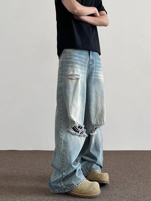 Other Blue Baggy Distressed Denim Jeans, Loose Wide Leg Jeans Size US 32 / EU 48 - 2 Thumbnail