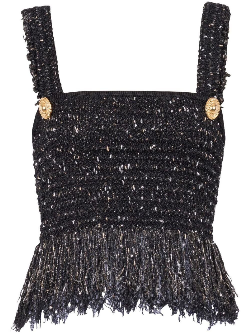 Balmain BUTTONED FRINGED TWEED CROPPED TOP Size S / US 4 / IT 40 - 1 Thumbnail