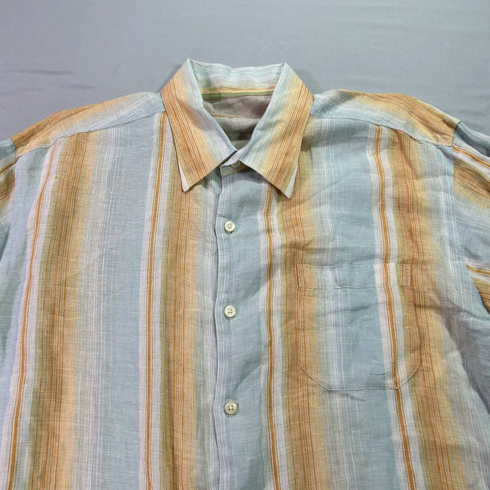 Tommy Bahama Tommy Bahama Shirt Mens XL Orange Striped Linen Button Up Casual Beach Preppy Size US XL / EU 56 / 4 - 3 Thumbnail