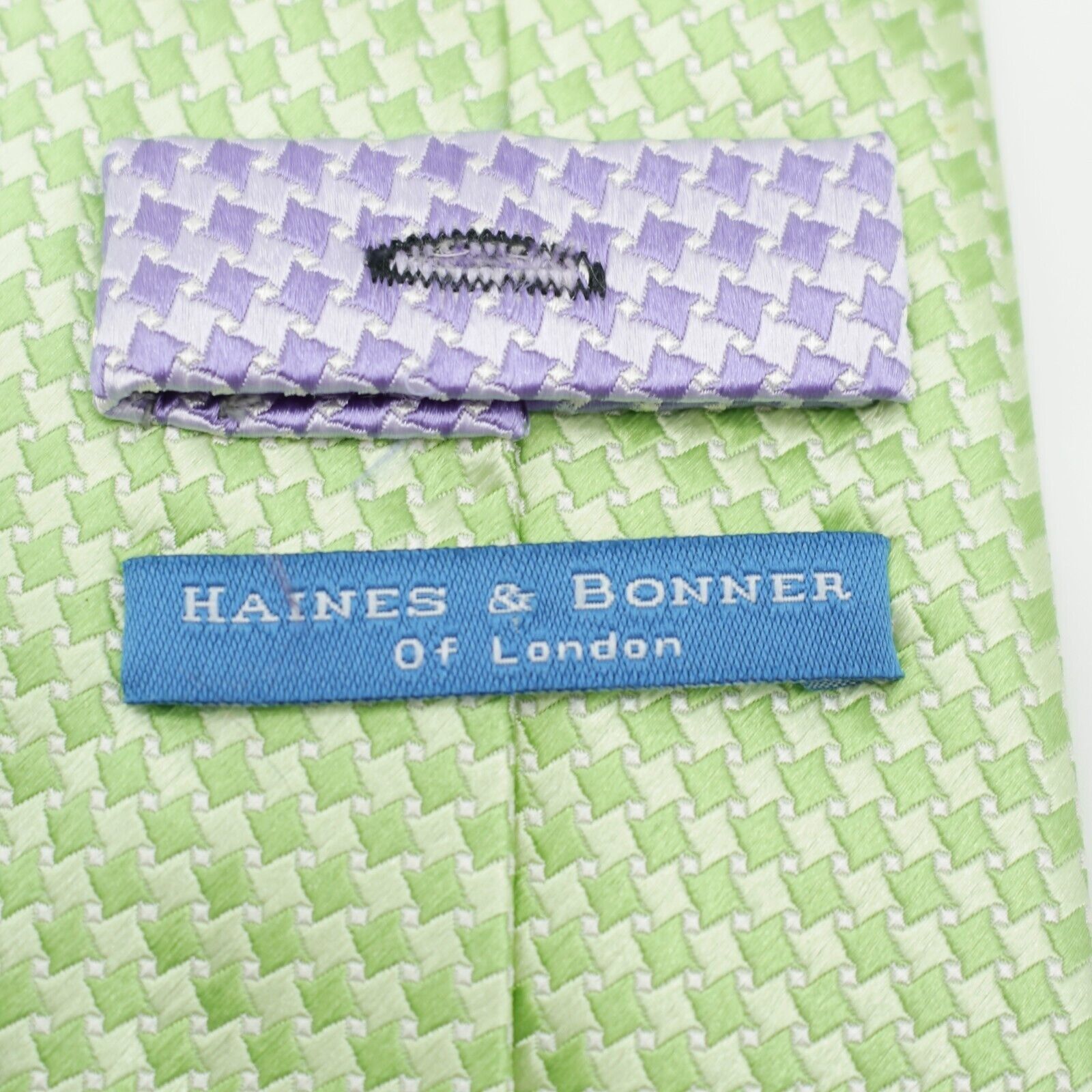 Designer Haines & Bonner Of London Green Woven Geometric Silk Tie Size ONE SIZE - 4 Thumbnail
