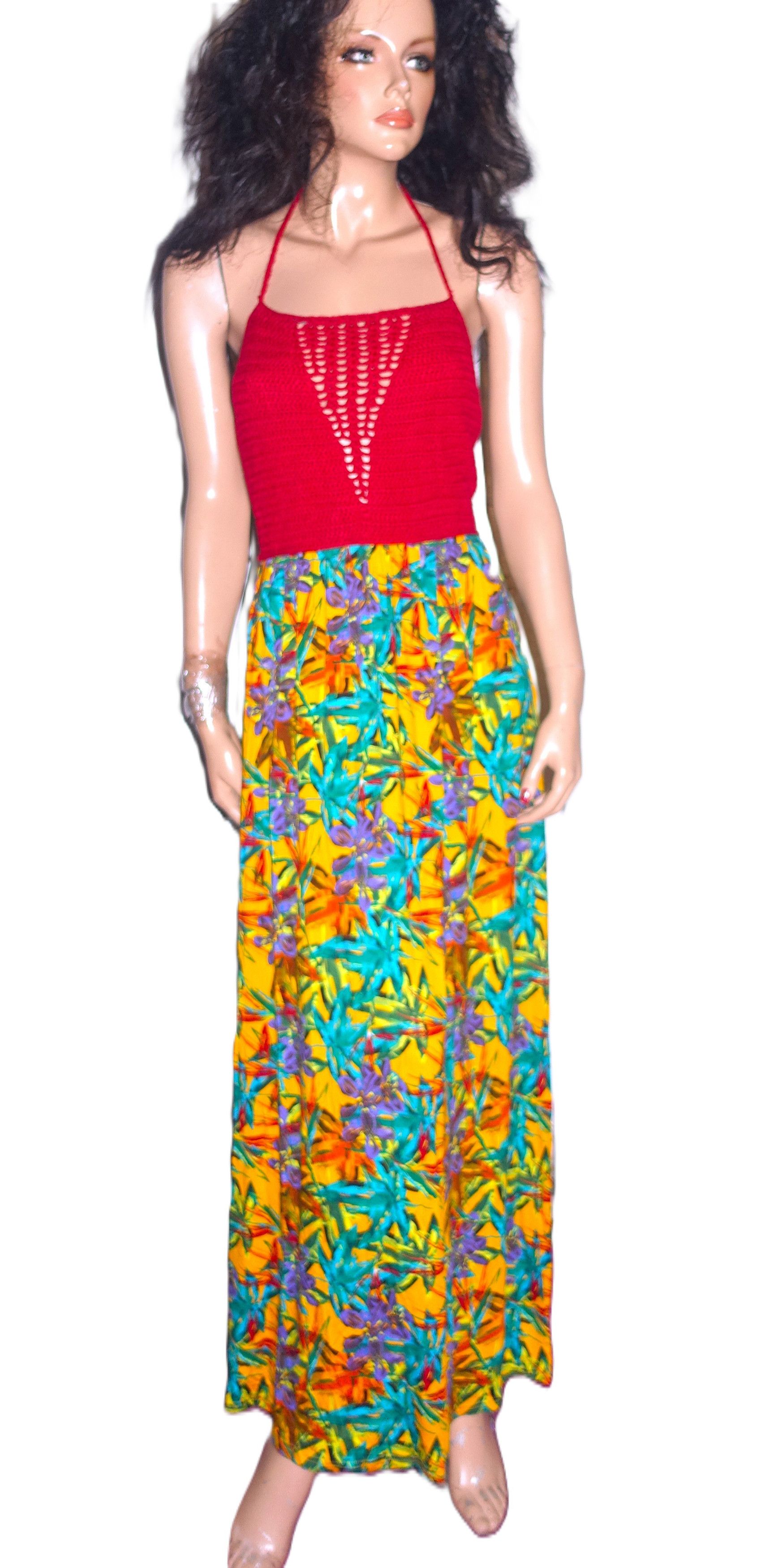 Other Mark Red Crochet Halter Floral Maxi Dress L Size L / US 10 / IT 46 - 2 Thumbnail
