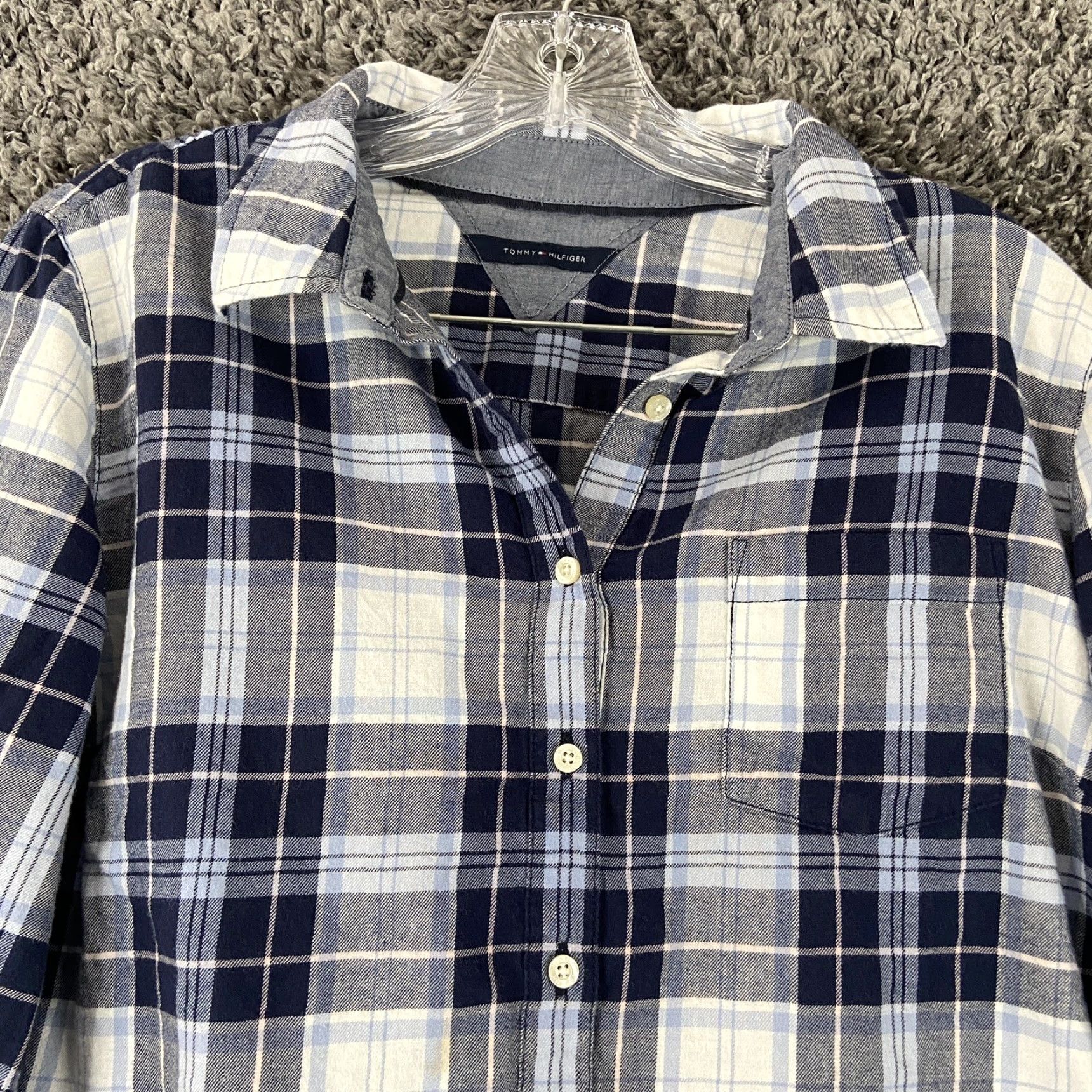 Tommy Hilfiger TOMMY HILFIGER Plaid Blouse Women's Long Sleeve Size L Blue White Gray Colorful Size L / US 10 / IT 46 - 4 Thumbnail